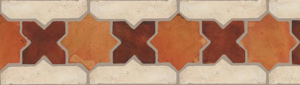 Pedralbes Terracotta P&C: BORDERS: STAR/CROSS + BORDER "SC" Pattern # PFB-221 Option: OHS-PSTR-PSOW + VTG-PGAW