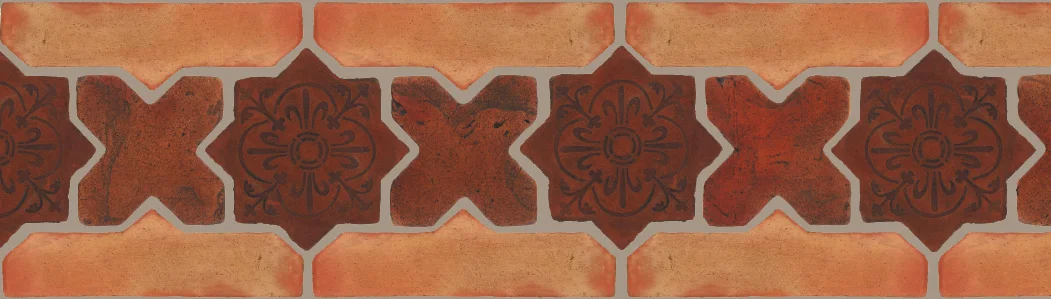 Pedralbes Terracotta P&C: BORDERS: STAR/CROSS + BORDER "SC": With DECORATIVE Designs Pattern # PFB-240 Option: STAR-EE-20-PSOW+CROSS-PSOW + OHS-PSTR