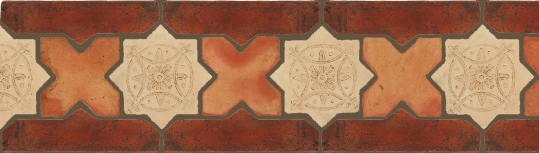 Pedralbes Terracotta P&C: BORDERS: STAR/CROSS + BORDER "SC": With DECORATIVE Designs Pattern # PFB-242 Option: STAR-EE-33-PGGW+CROSS-PSTR + OHS-PSOW
