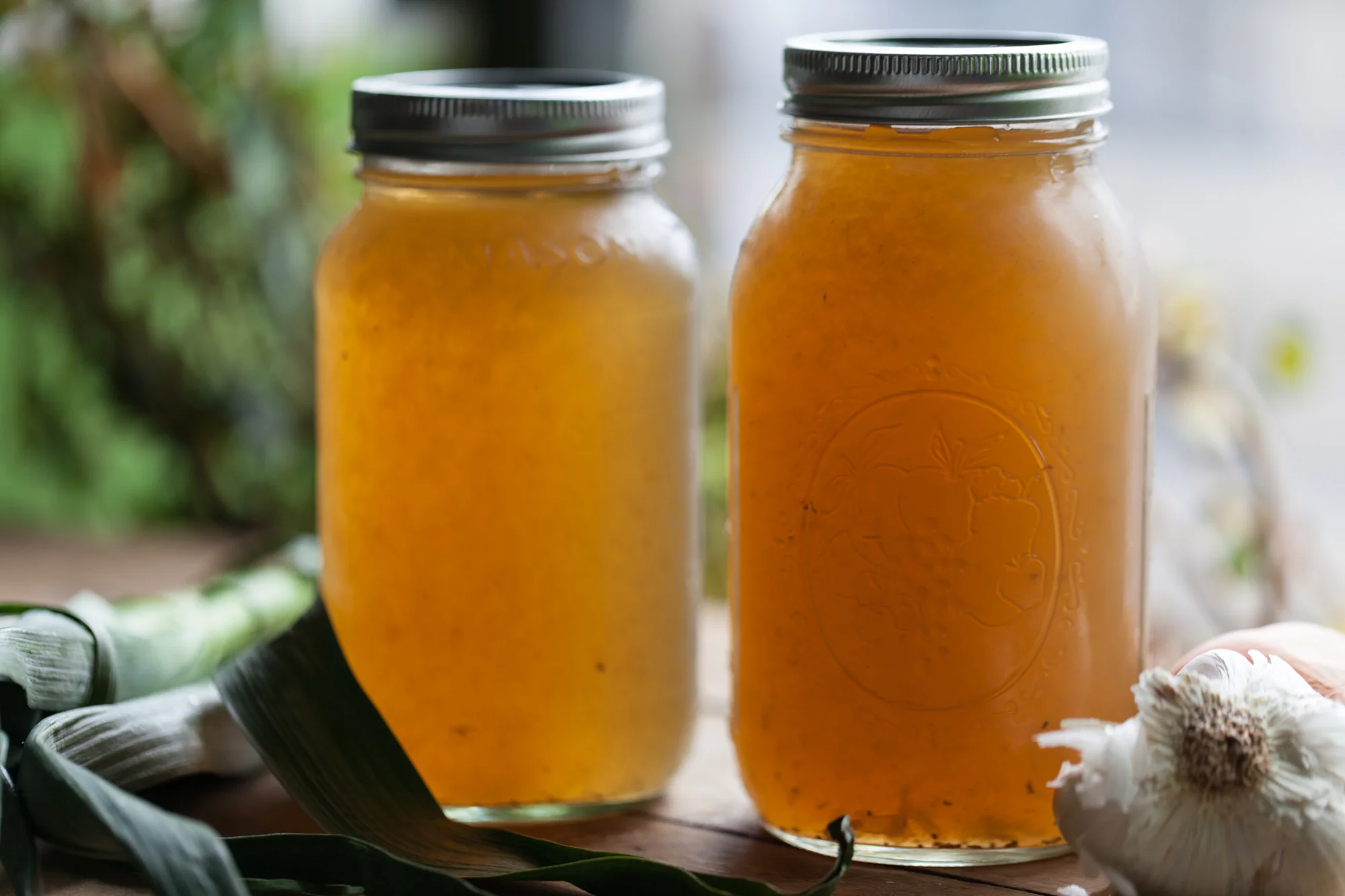 Vegetable stock should be a beautiful golden hue. I've also found that if I add more mushrooms, it'll be a deeper, browner color. The broth is really flavored by what you put in it. And don't shy away from the skins of vegetables! Those actually are some of the most nutritious parts that we typically don't eat, so one way for us to unlock that nutrition is by keeping those skins on and making broth with them! 