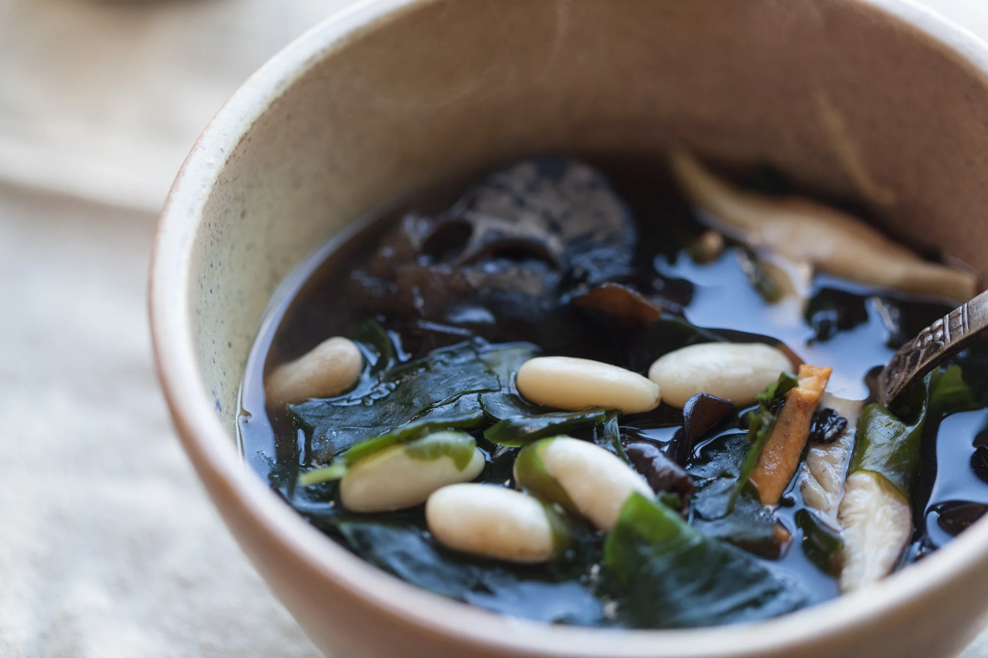 Wood ear, wakame and cannellini bean soup