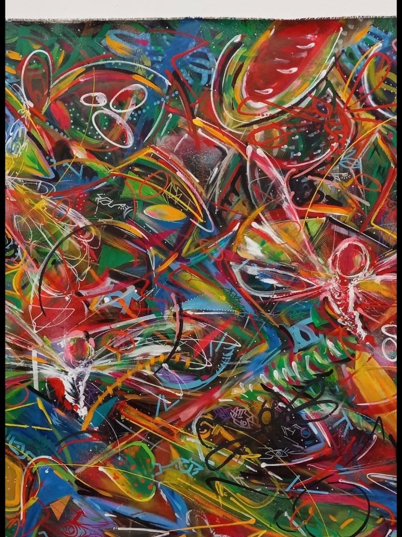 Close up of " Lemurian Garden " Acrylic on Canvas 5'x 6' . Ready to Roll and ✈️. 🖼