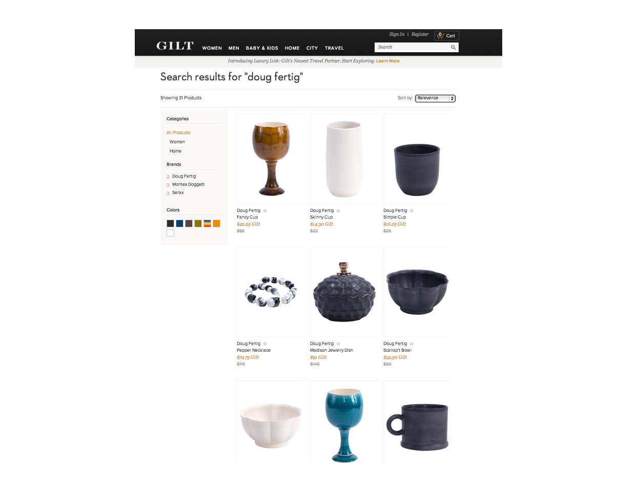 Screen shot of my work on www.gilt.com
