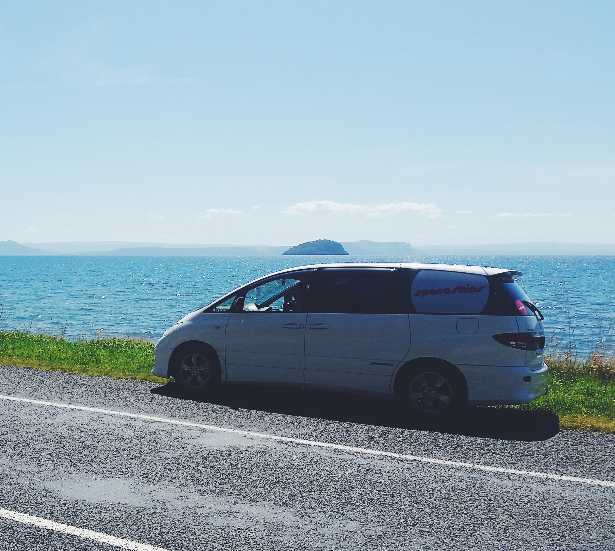 Parked on Lake Taupo.