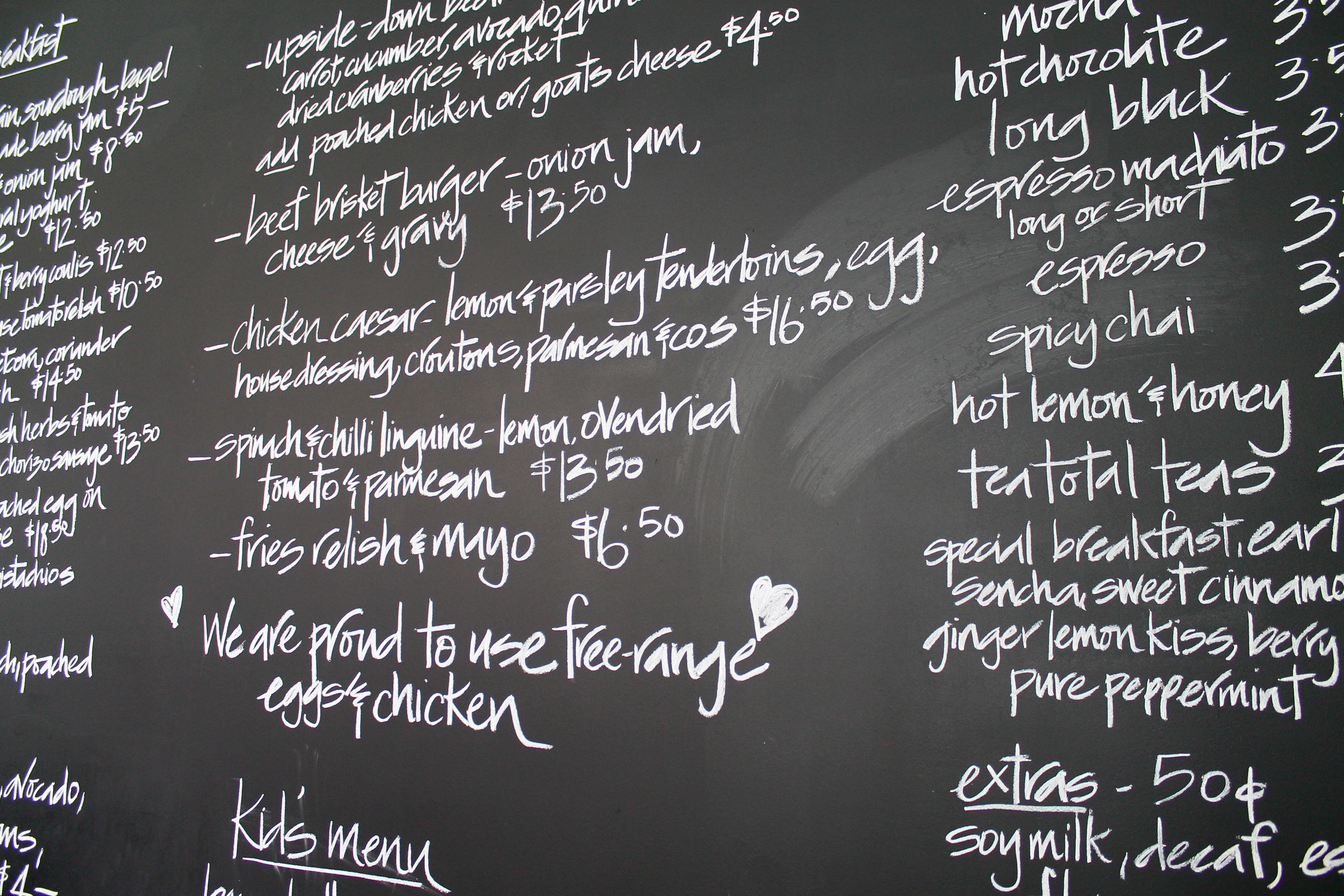 Menu board at the heavenly William Souter Cafe. 
