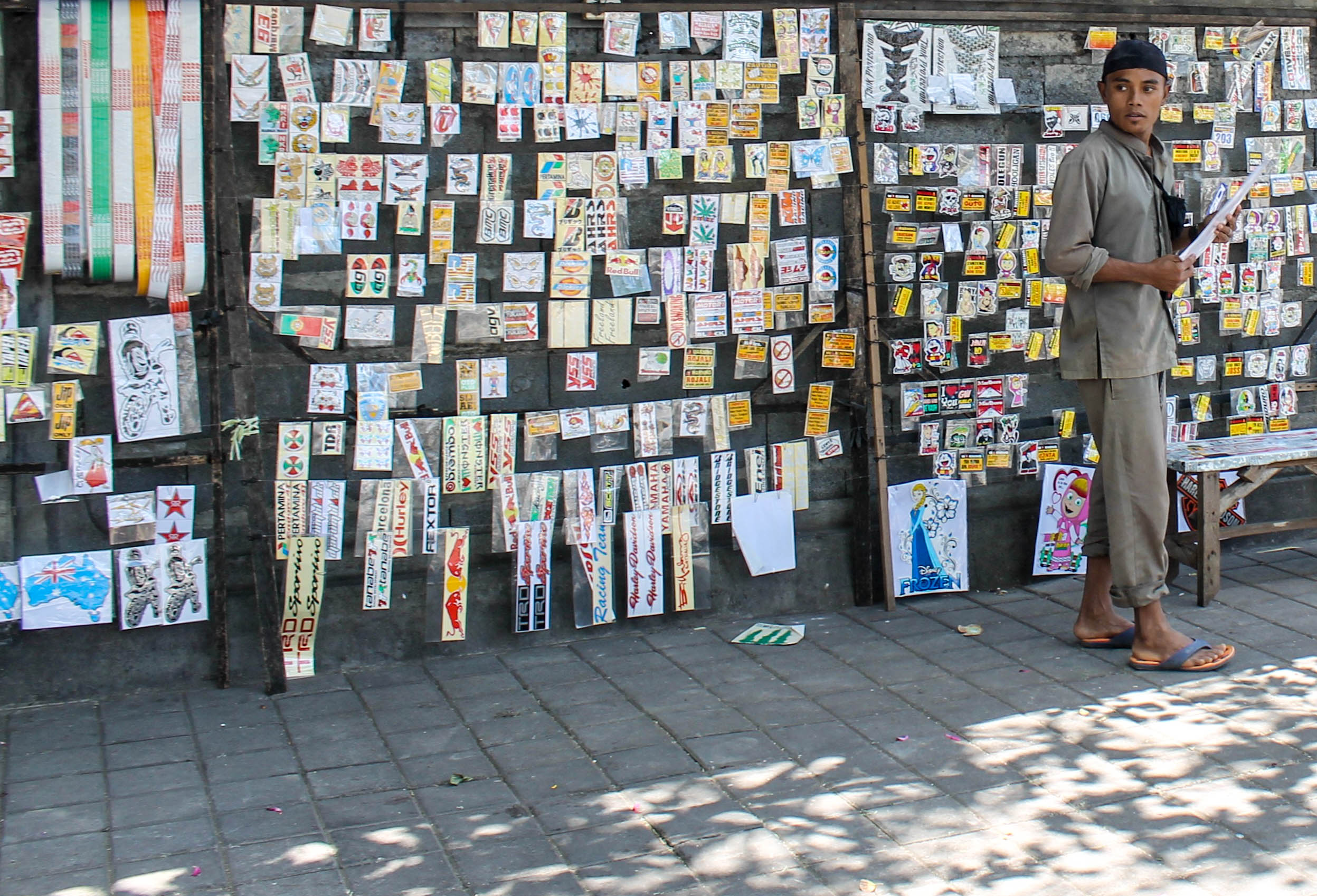 Side of the road sticker stand. 