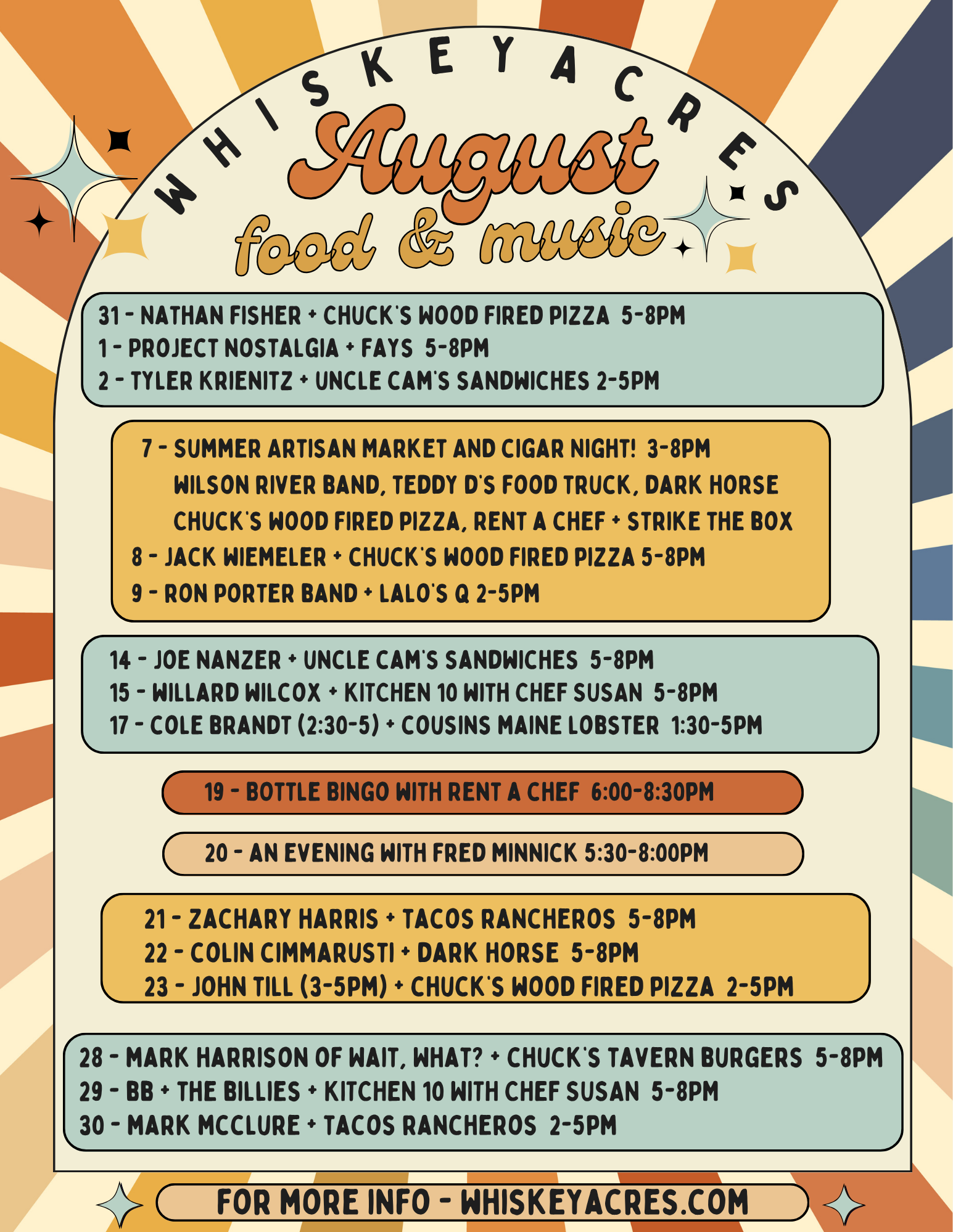 AUGUST FOOD, MUSIC + EVENTS