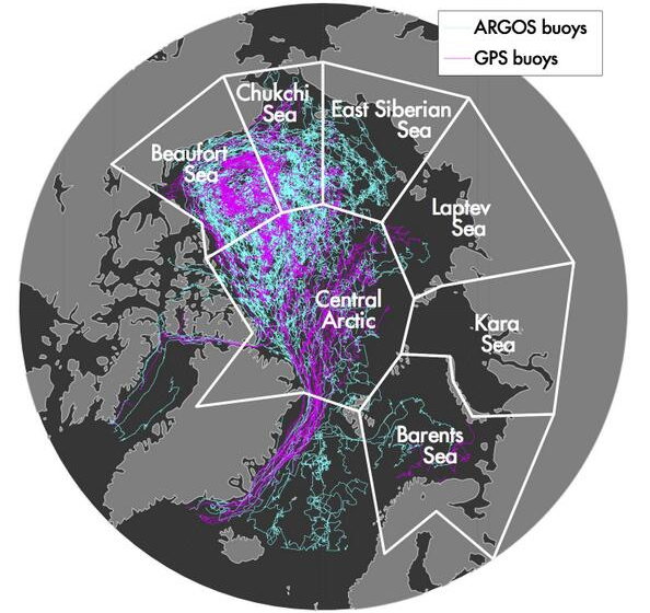 Tracks of over 700 drifters deployed in the Arctic from 2000-2010.