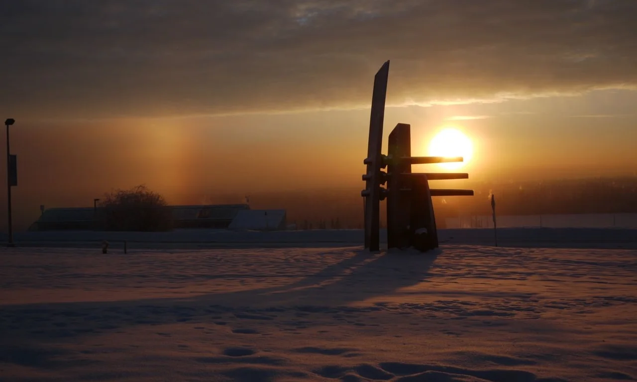 Winter solstice sunset in Fairbanks, Alaska.