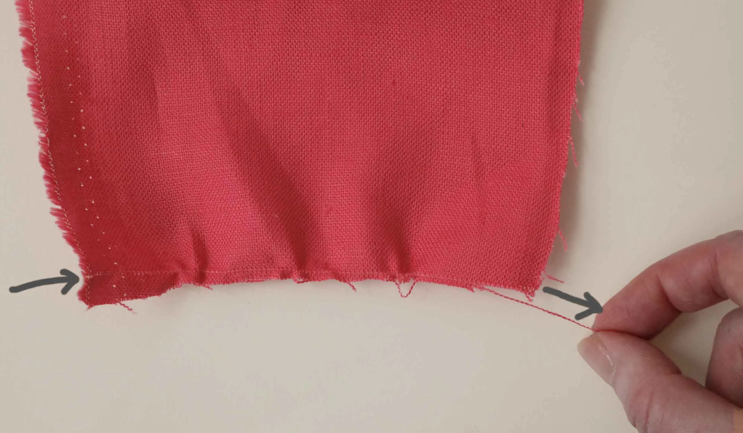 Pulling a thread in linen fabric is the best way to find what is square. This is important when lining up embroidery, as well as making napkins or anything else that you don't want to end up a trapezoid.