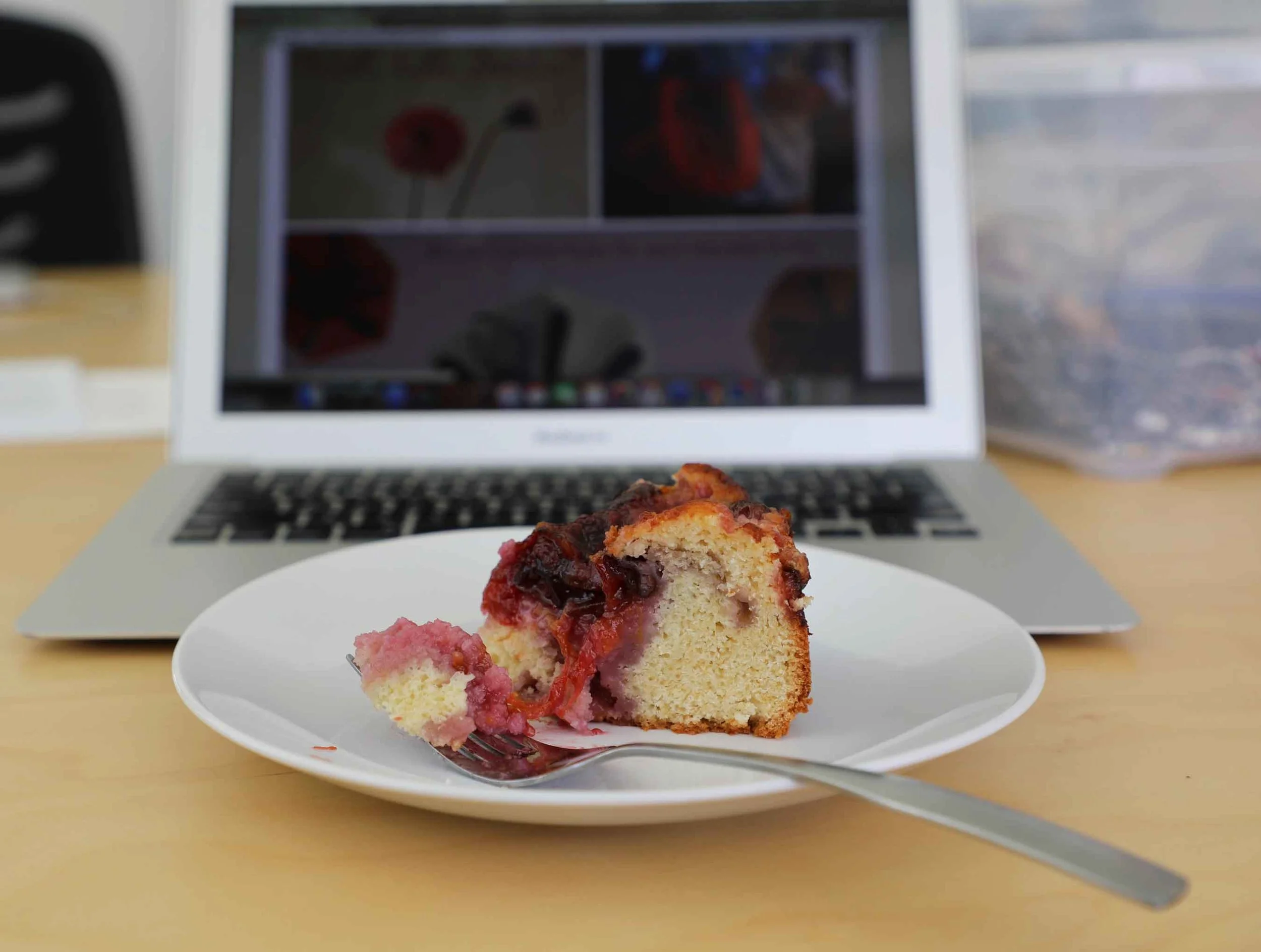 The secret ingredients for this plum cake are a bay leaf and a splash of brandy. Shhhh.