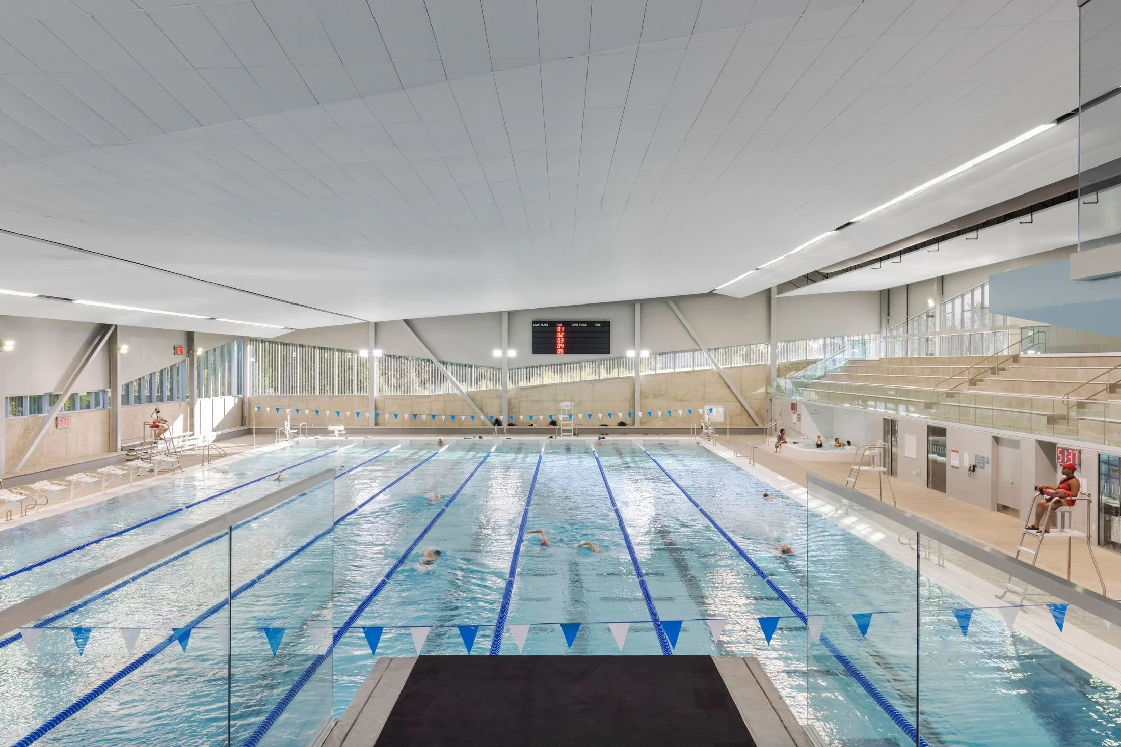 Competition swimming pool at Long Bridge Park Aquatics & Fitness Center in Arlington, Virginia, constructed by Coakley & Williams Construction.