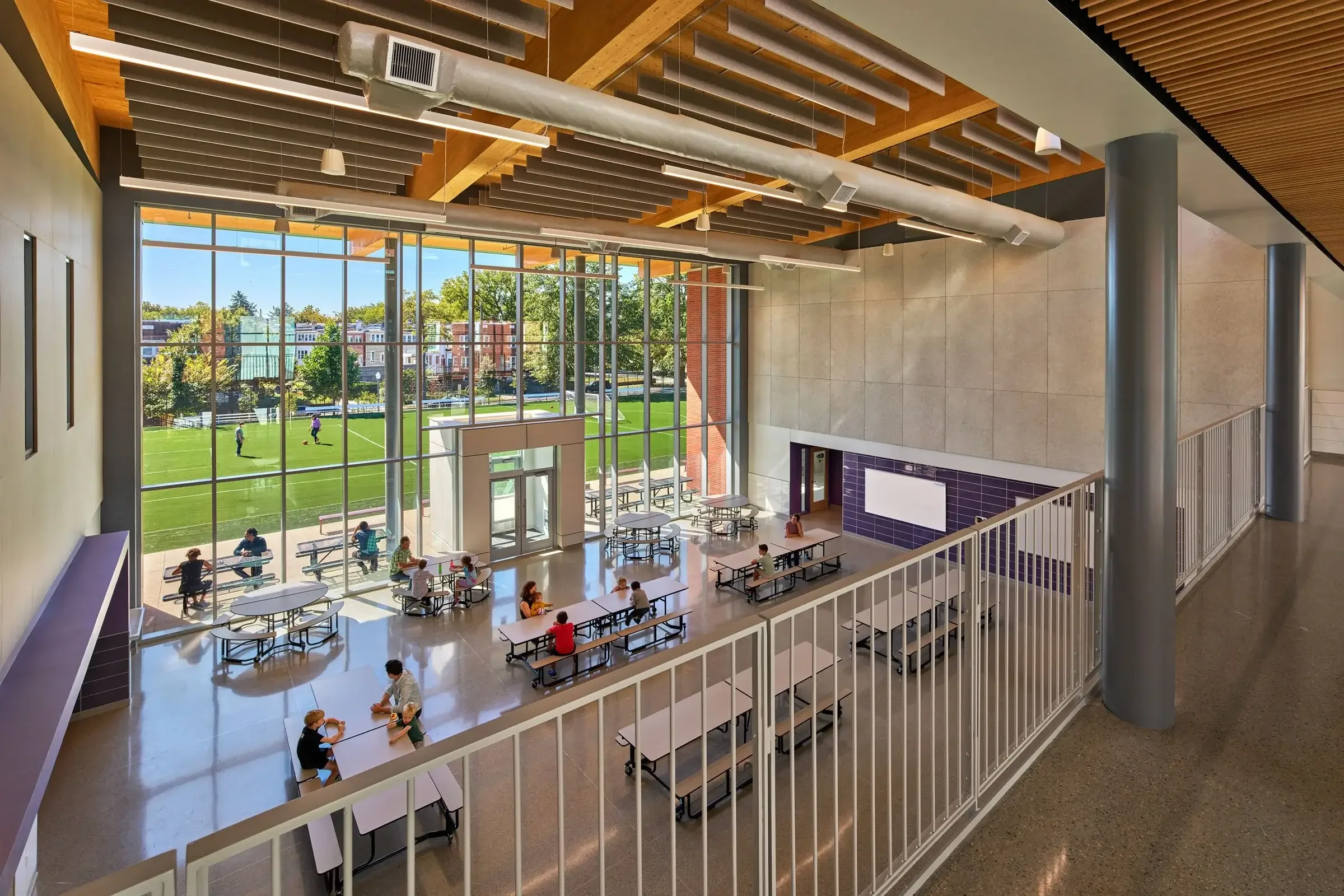 Students in the cafeteria at Truesdell Elementary School in Washington, DC, constructed by Coakley & Williams Construction.