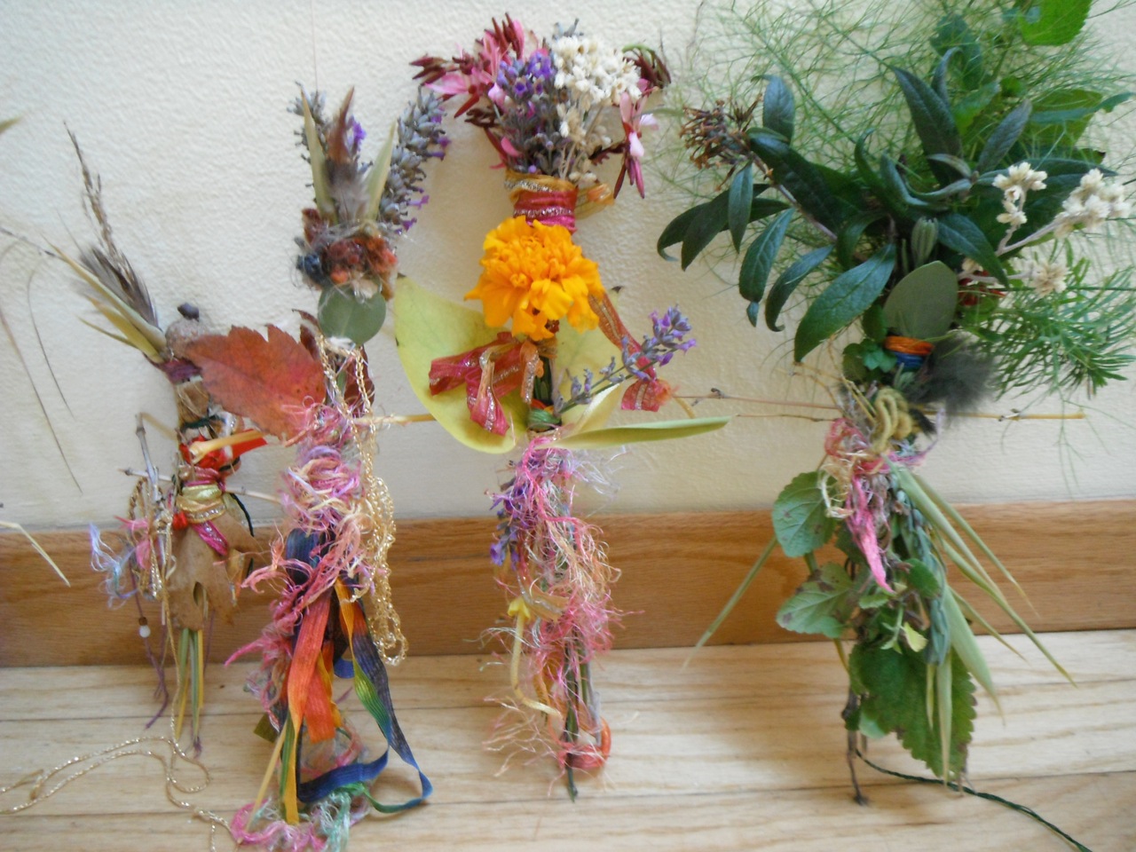 Flower Fairy Dolls created from flowers and yarn