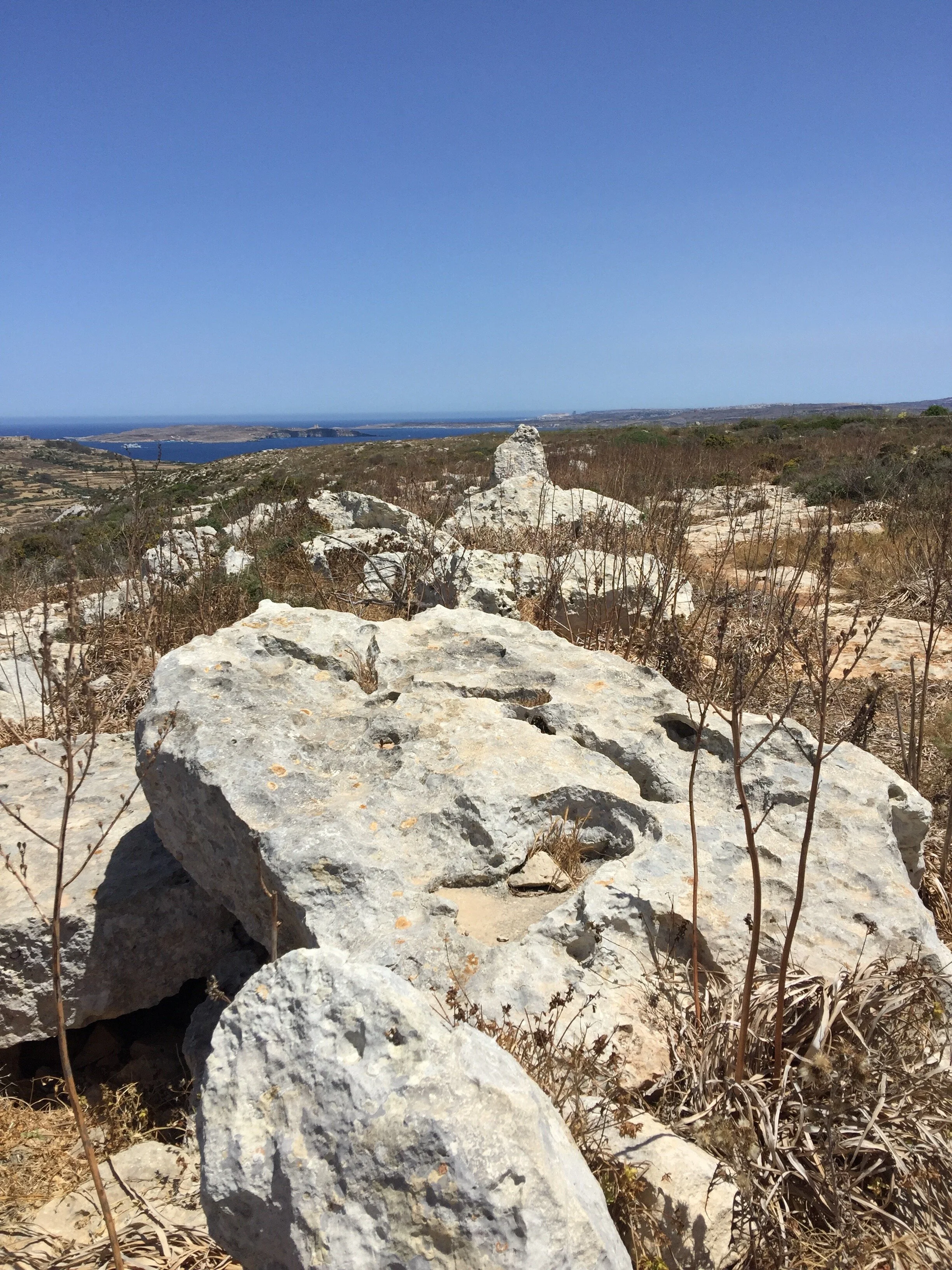 Ancient Stones, looking south from Ta'Cenc Dolmen, Apparently there are also old wagon ruts in this area as well. Impressive view from this location
