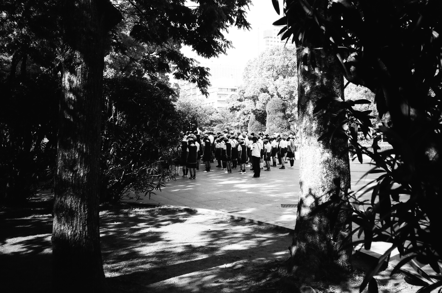  Children gather in front of the Sadako Sasaki memorial. 