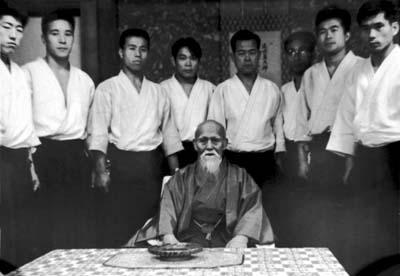 Saotome Shihan (thrid person from the left) with O Sensei in 1964.