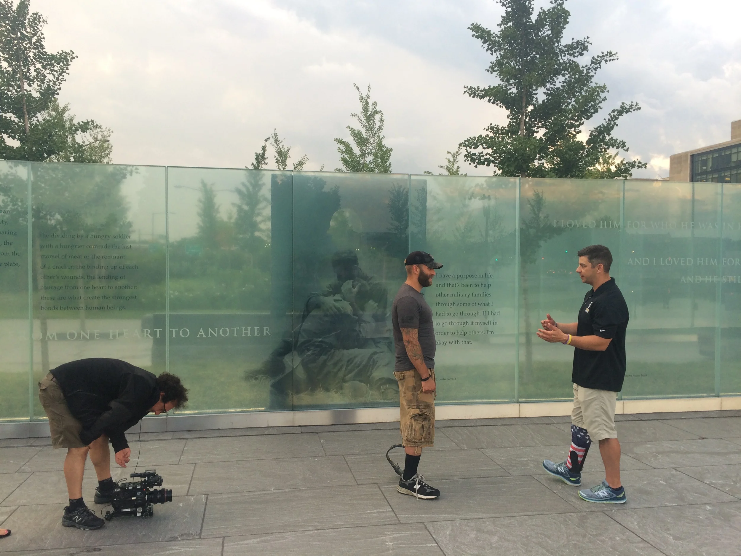 Cinematographer Nicola Raggi capturing Earl and Rick at the Disable Veterans Memorial in Washington DC