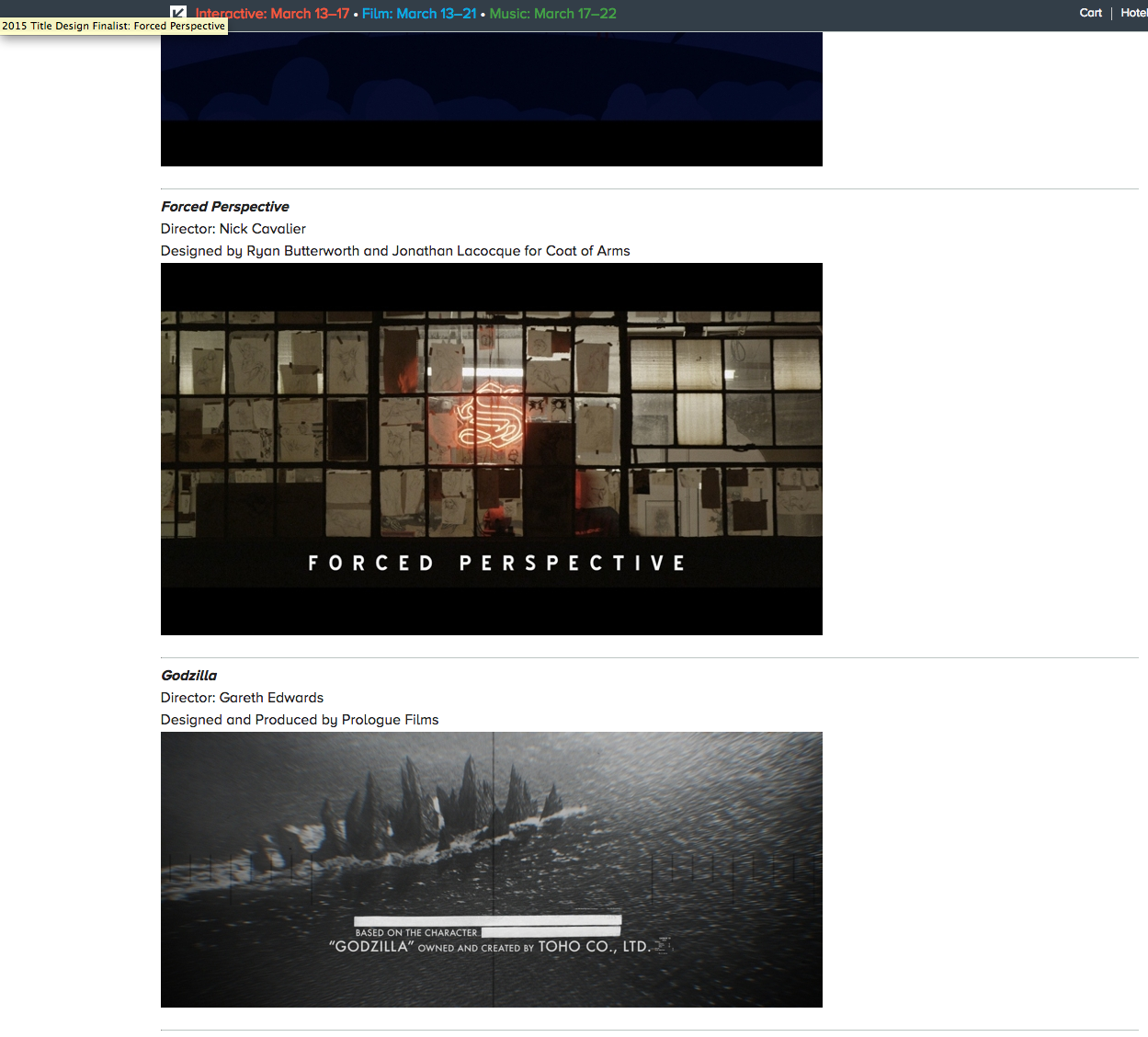 Forced Perspective - 2015 SXSW Excellence In Title Design