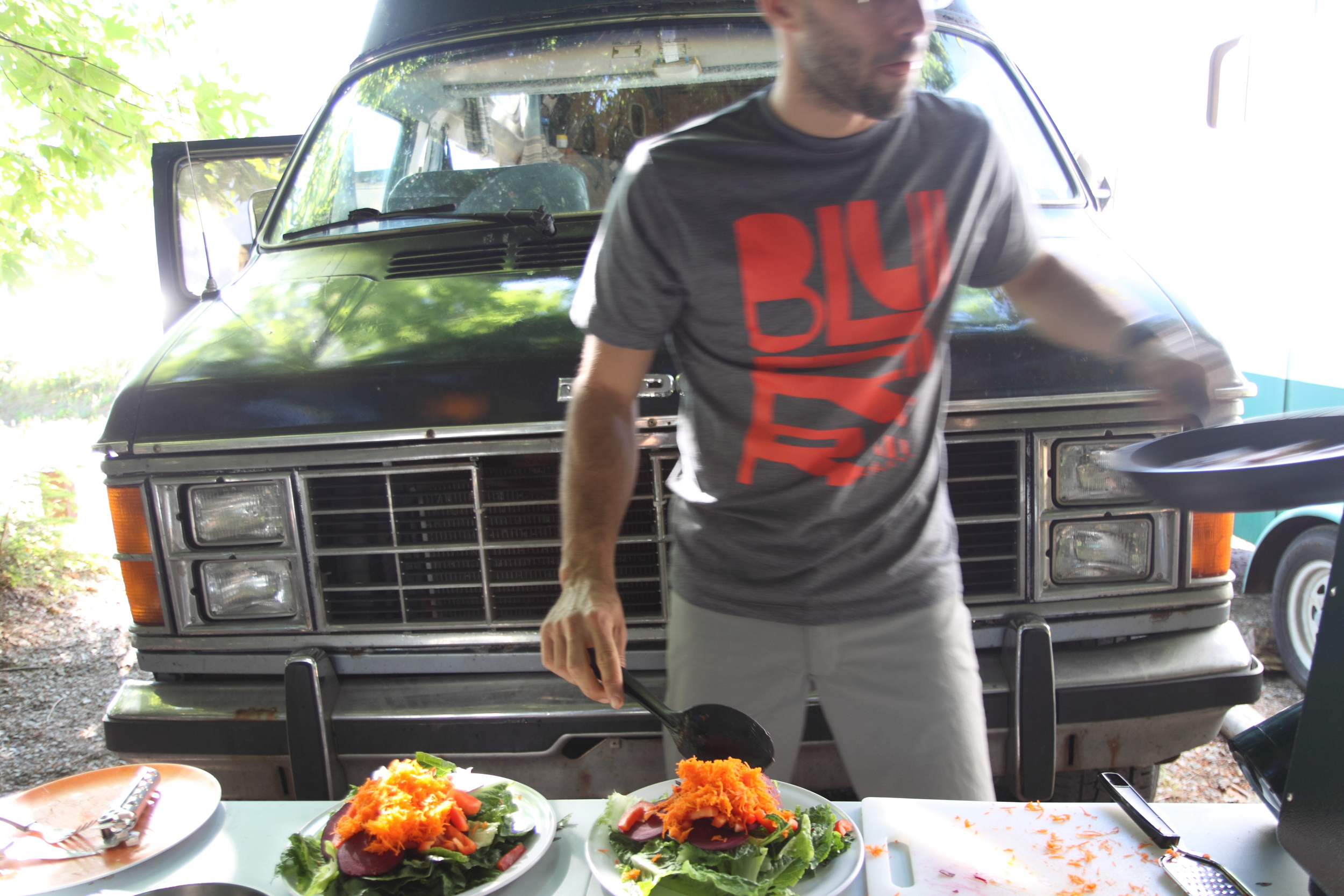 Dinner is served in front of the mighty Dodge.