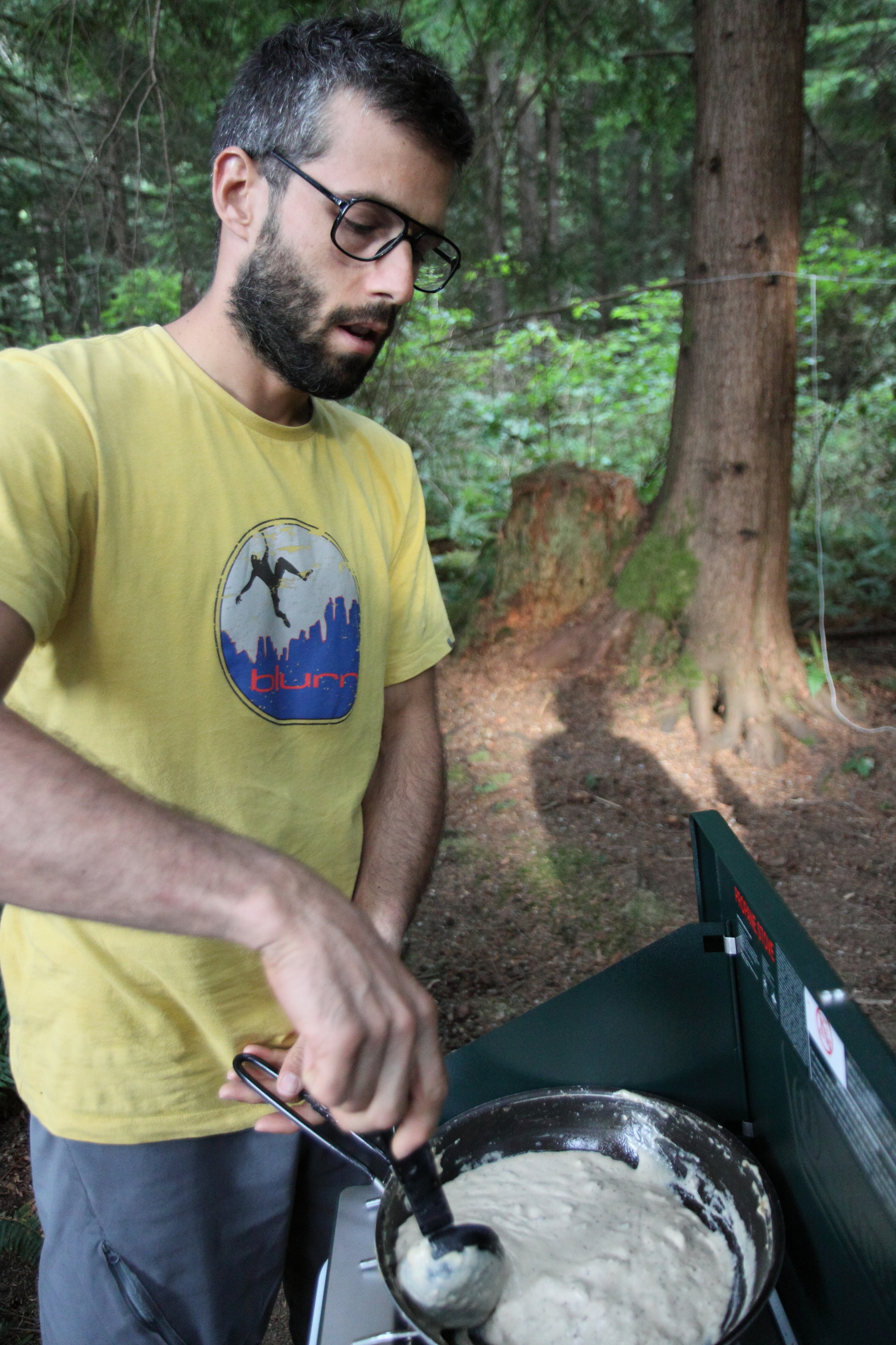 Olivier prepping the white gravy for Poutine night.