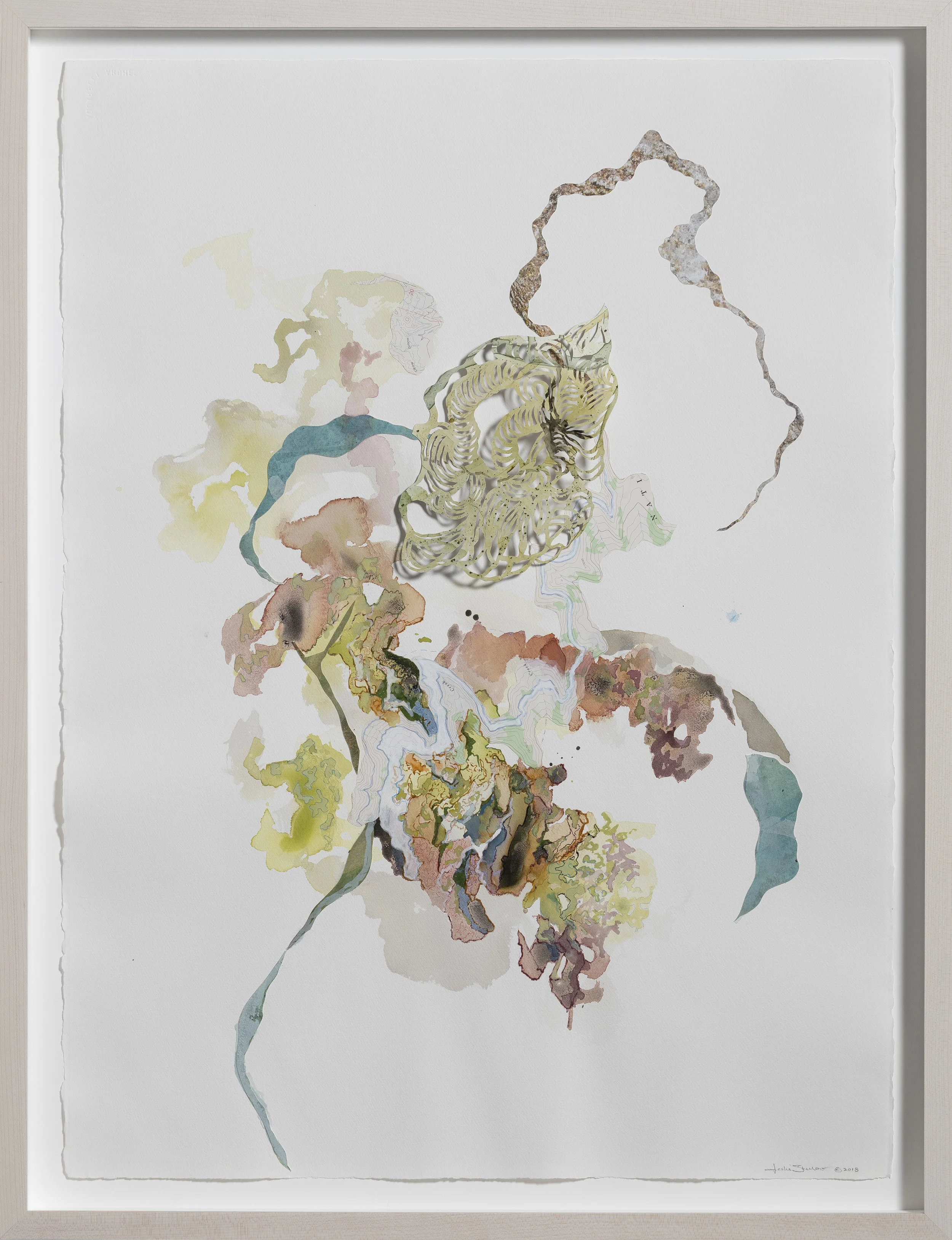 Substance of Matter Acrylic ink, gouache, paint pen, hand cut paper collage on Reeves BFK paper 33” x 26” framed
