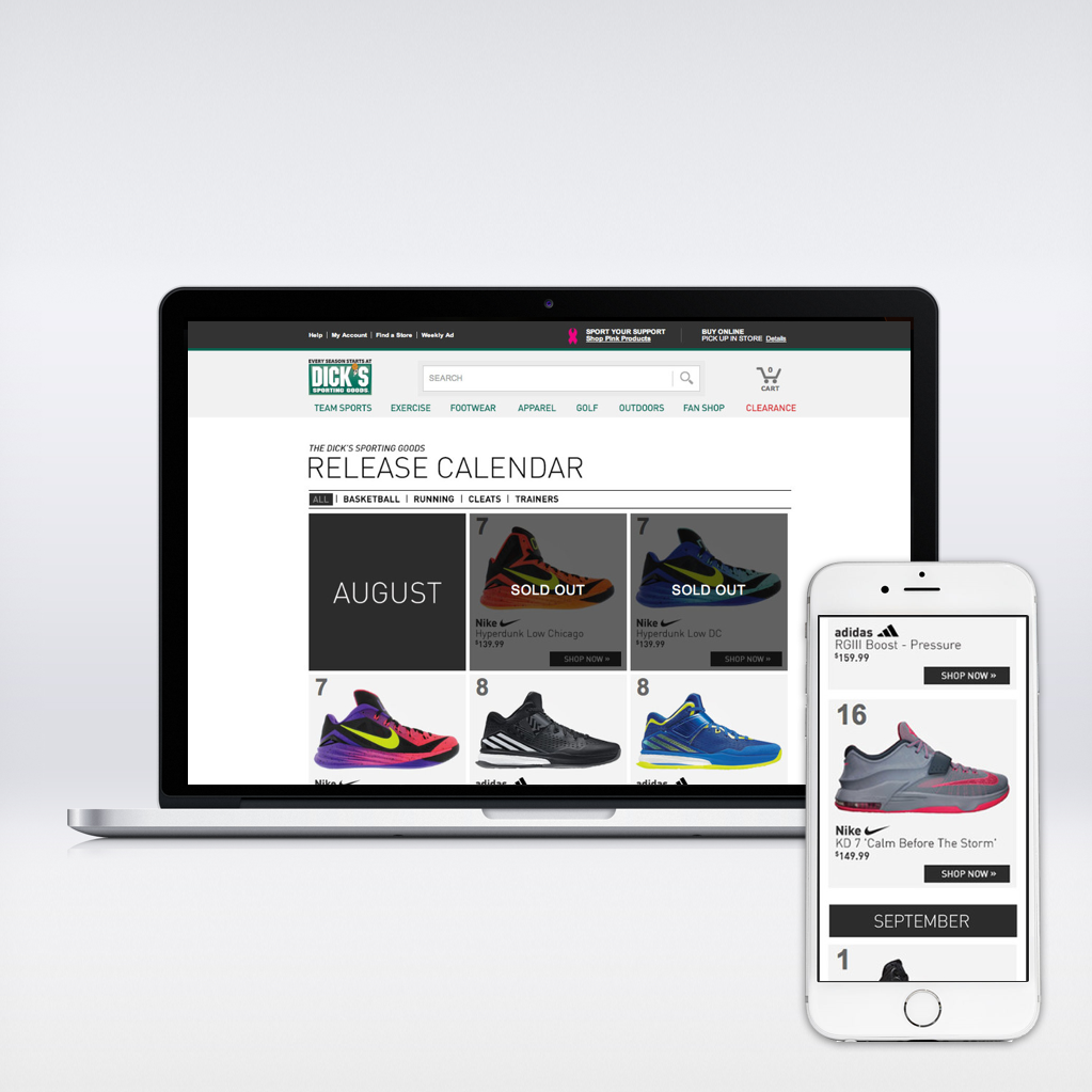 Dick's Sporting Goods | UX/UI | Shoe Release Calendar — Mary Ellen Larter Dick's Sporting Goods | UX/UI | Shoe Release Calendar — Mary Ellen Larter