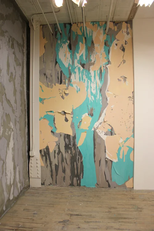 Wall, 2012-13. Exhibition view at Slag Gallery, New York. photo backdrop paper, 4.3x1.8 m / 14'x6.'
