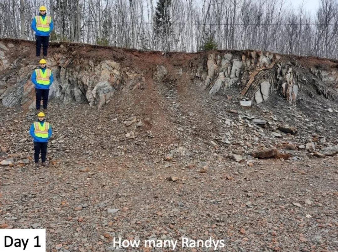 How high is it?

Measurements at an outcrops can be done in multiple ways.

During the first-year geology field course for UNB students, measurements were done in two ways:

(1) using a Jacob staff.&nbsp;A Jacob staff, which can serve as a walking st