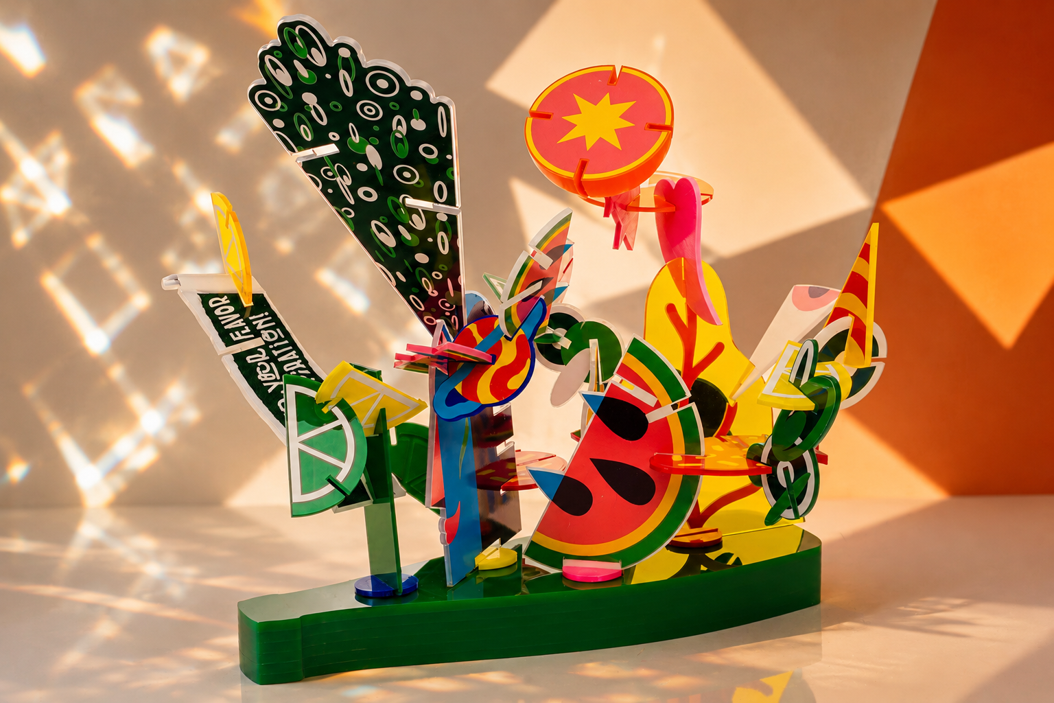 Perrier custom mixed material reusable abstract sculpture created by The Zing Effect as branded product art