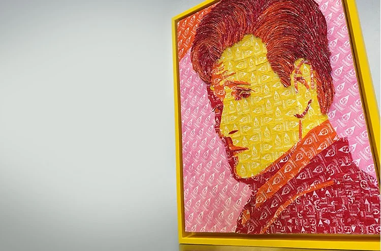 Conan O'Brien portrait created entirely from Starburst candy wrappers by The Zing Effect