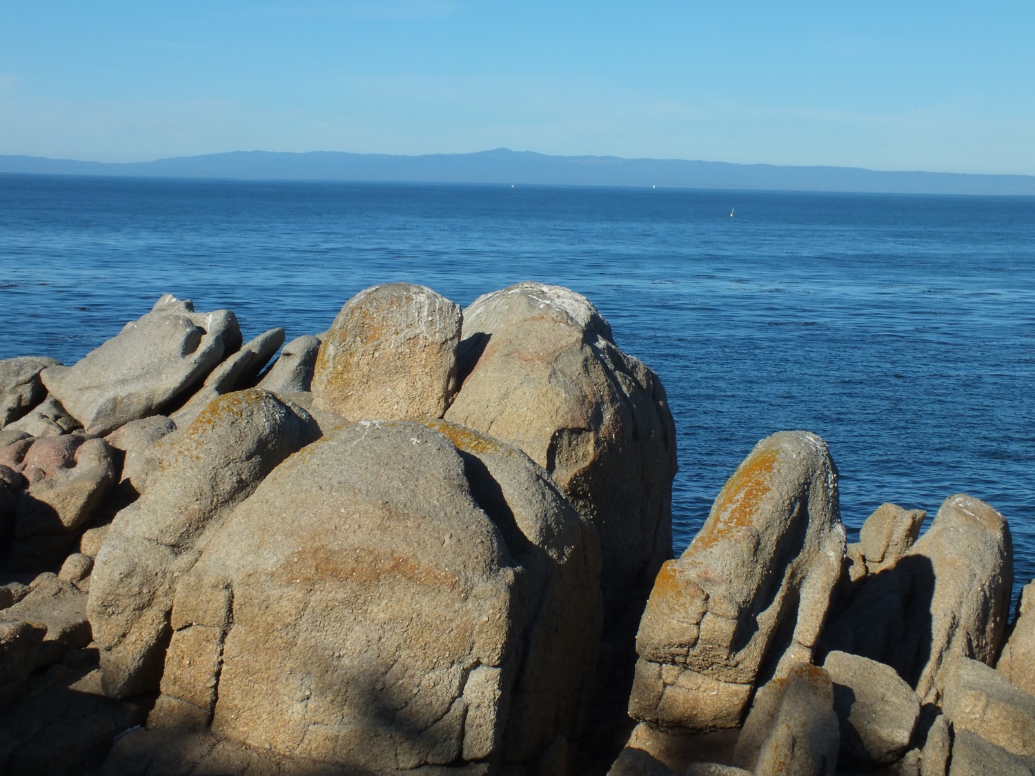 View of Sana Cruz Mountains across Monterey Bay from Lovers Point, Pacific Grove