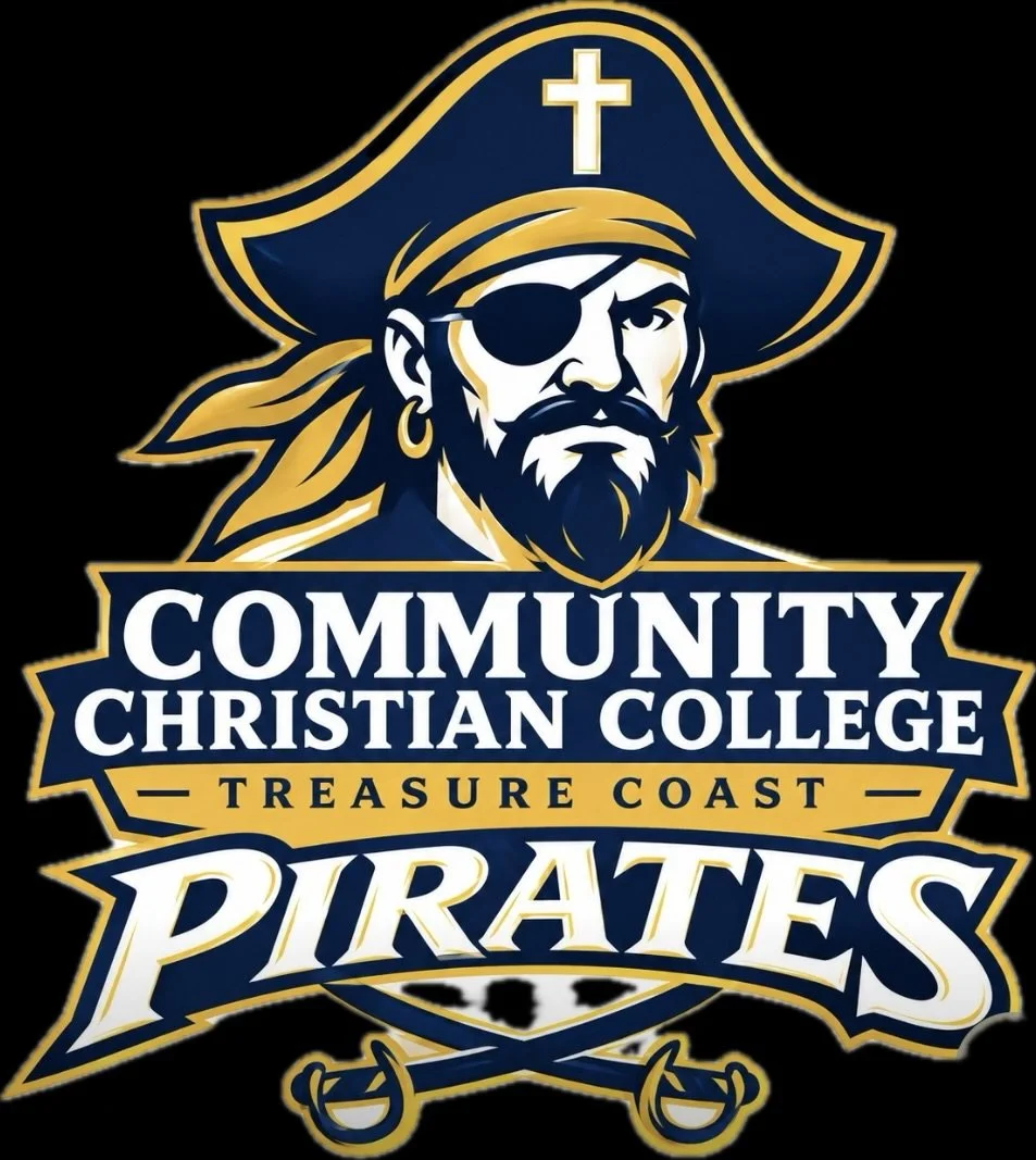 Picture of the cCc Pirate.  Gold and Blue in colors.