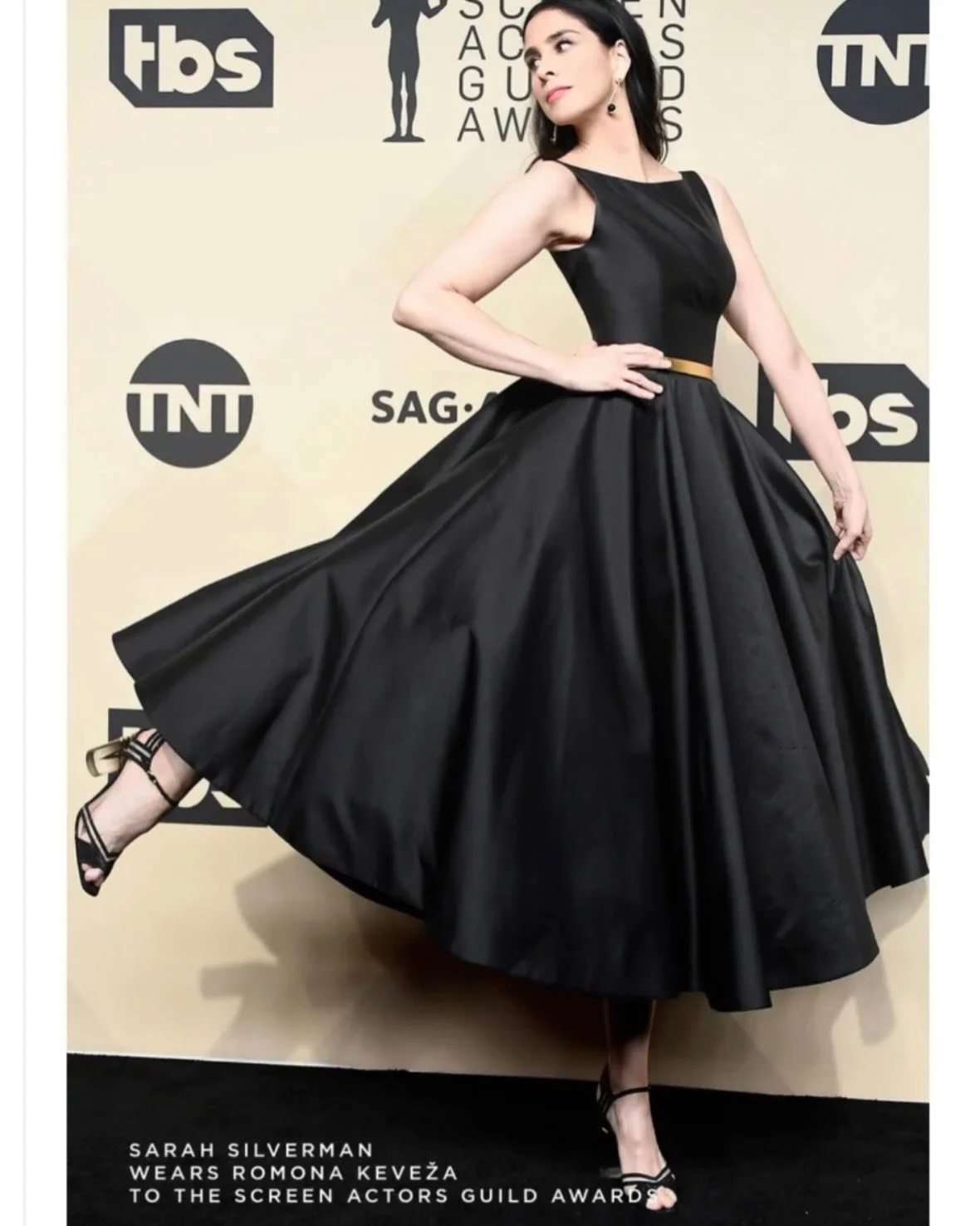 FAVORITE MEMORIES FROM PAST SAG AWARDS
&ldquo;Daring to impress, actress and Comedian Sarah Silverman was a vision in understated refinement at the 2018 SAG AWARDS in a black couture tea length dress by Romona Keveza&rdquo; - Daily Mail