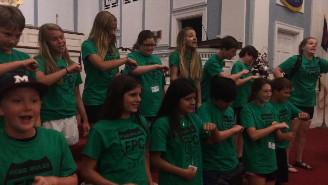 Green with the Sunday school throwback cheer