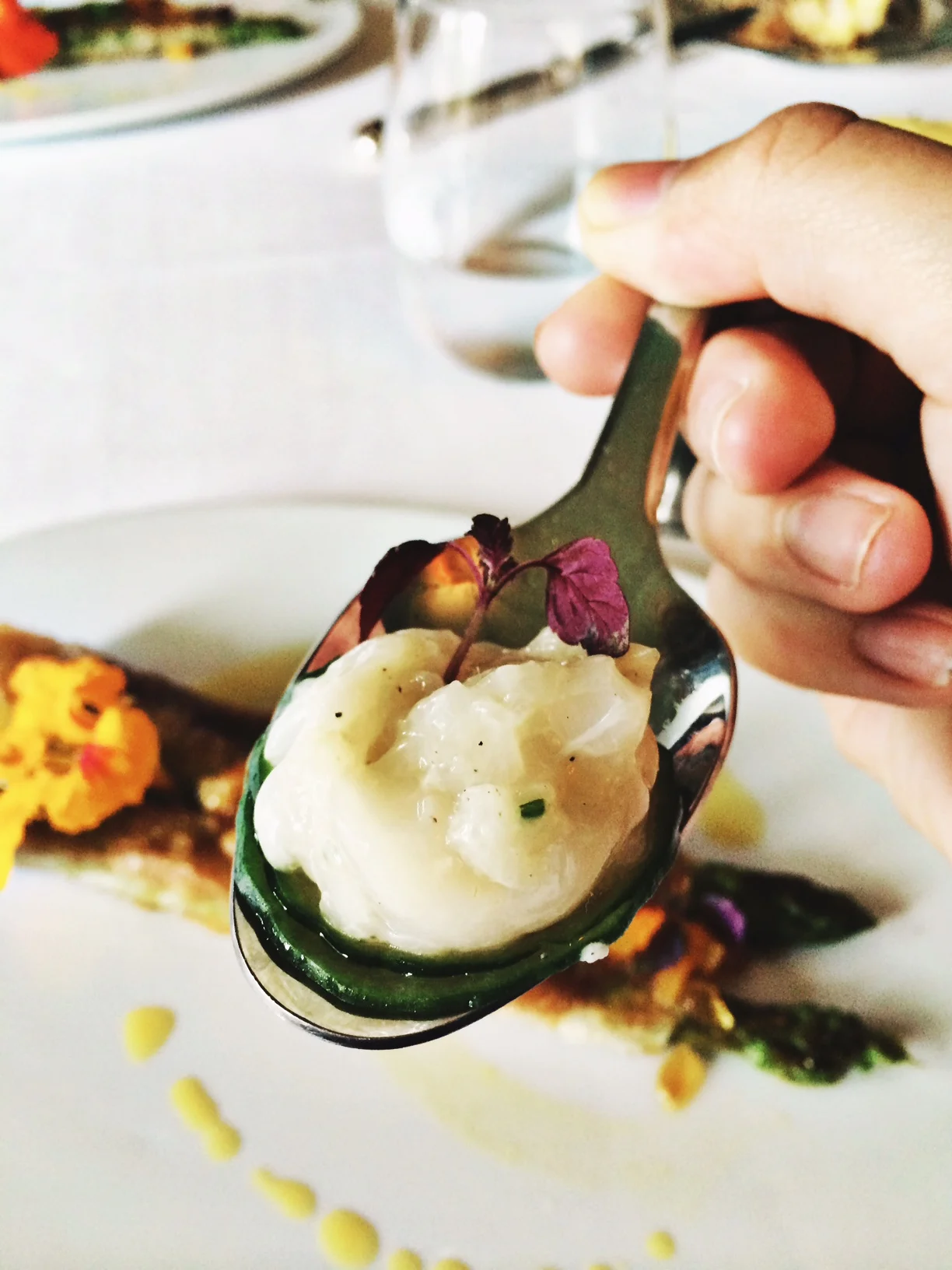 They also gave us this concoction of cucumber and I honestly forgot what else was there. Anyways, the crispy asparagus is the one being all blurry in the background, can you see? No? Hmm, sorry I guess I'm trying too hard to be a little more artistic there haha..