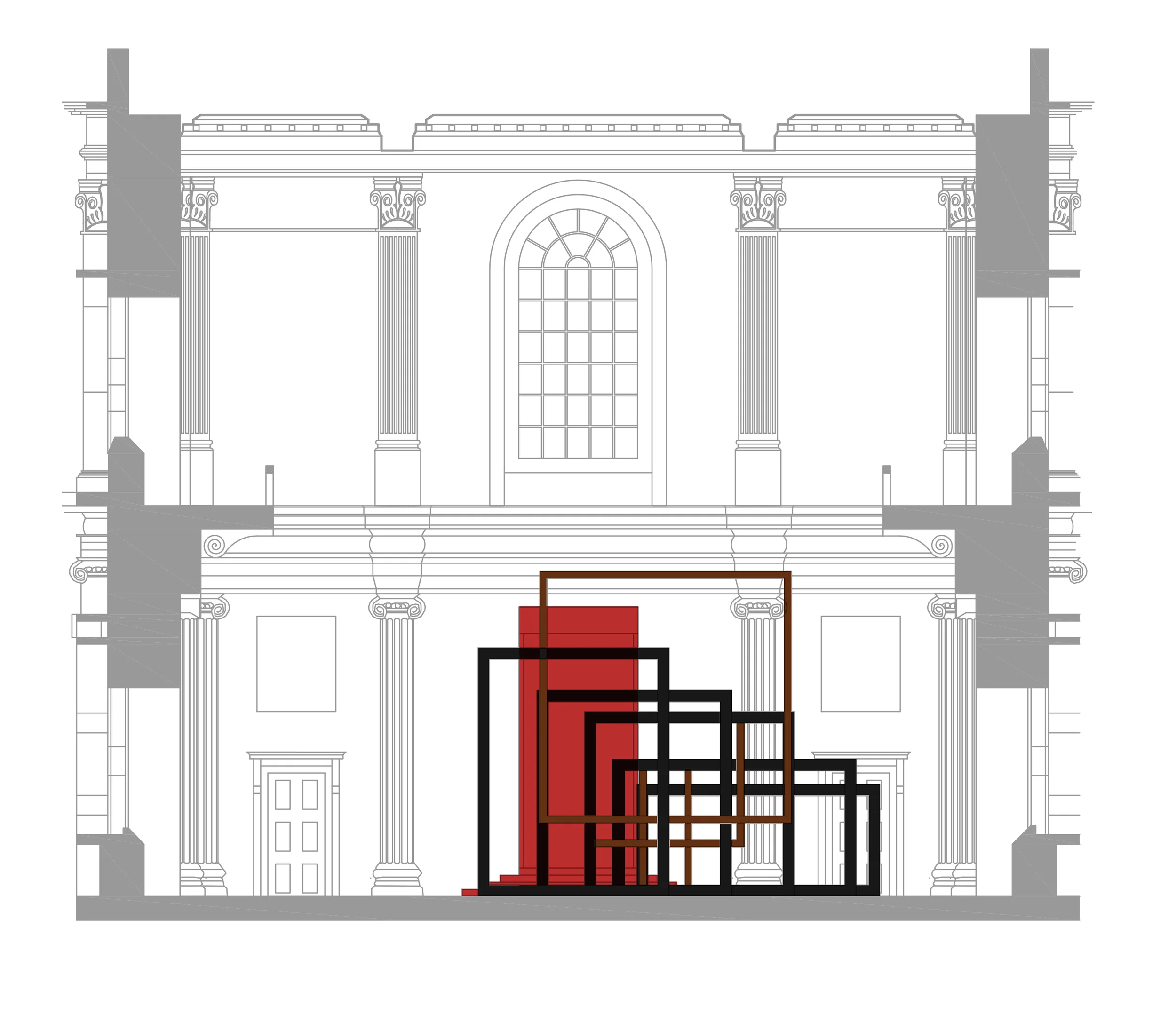 installation as conceived in the Banqueting House, south elevation
