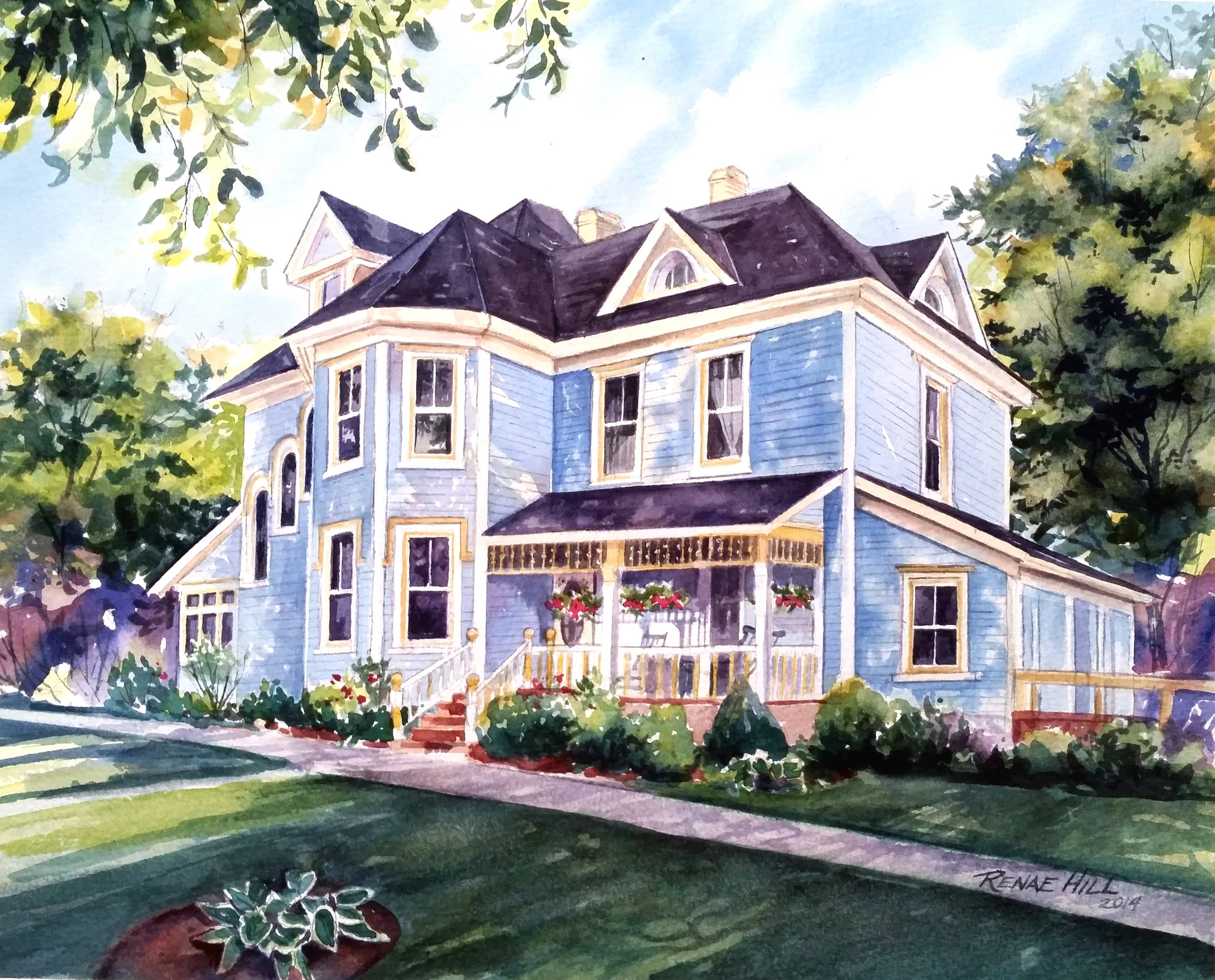 Summerside Inn 12x16 Watercolor A victorian house turned into a B&B in Summerside, Price Edward Island