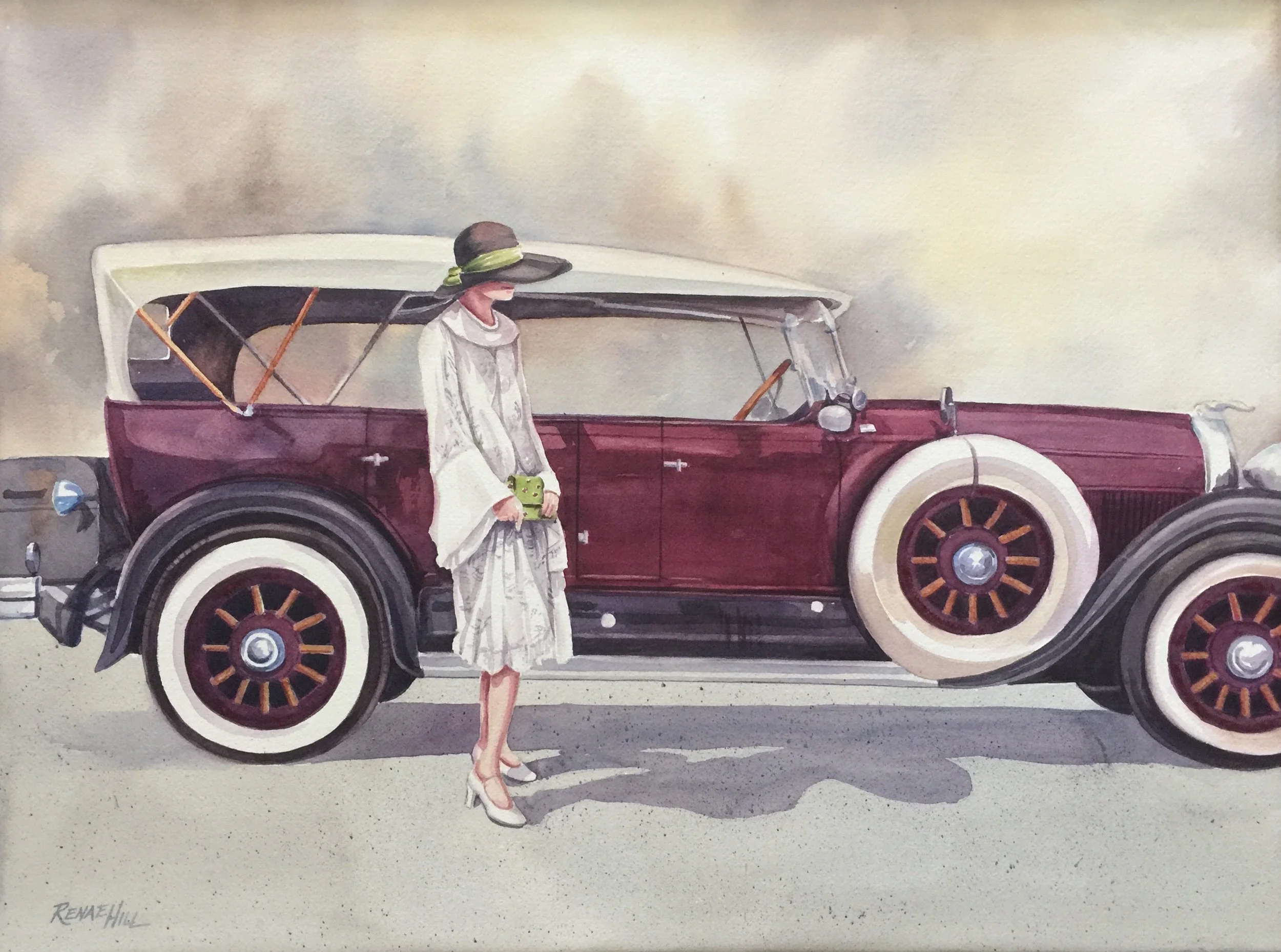 Her Motor Car Watercolor 18x24