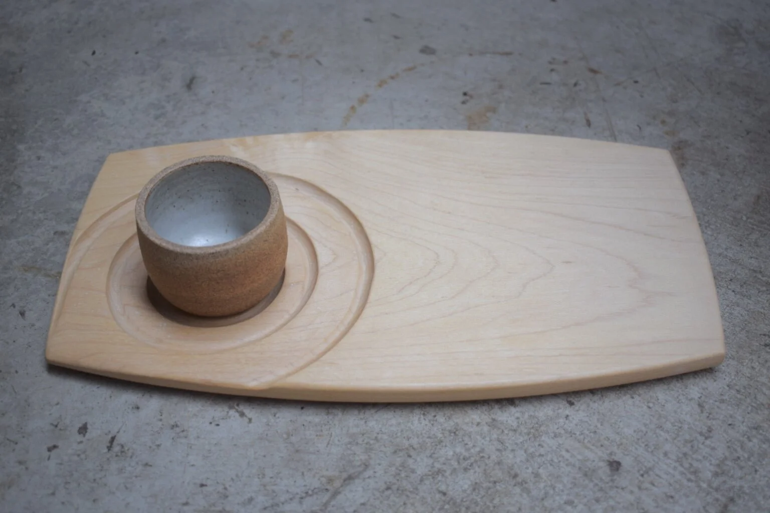espresso cup with maple serving board