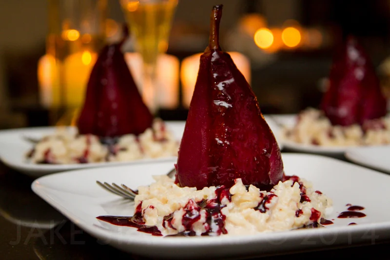 WINE POACHED PEARS WITH SWEET RISOTTO