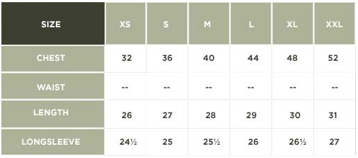 Here are the sizes for unisex tees