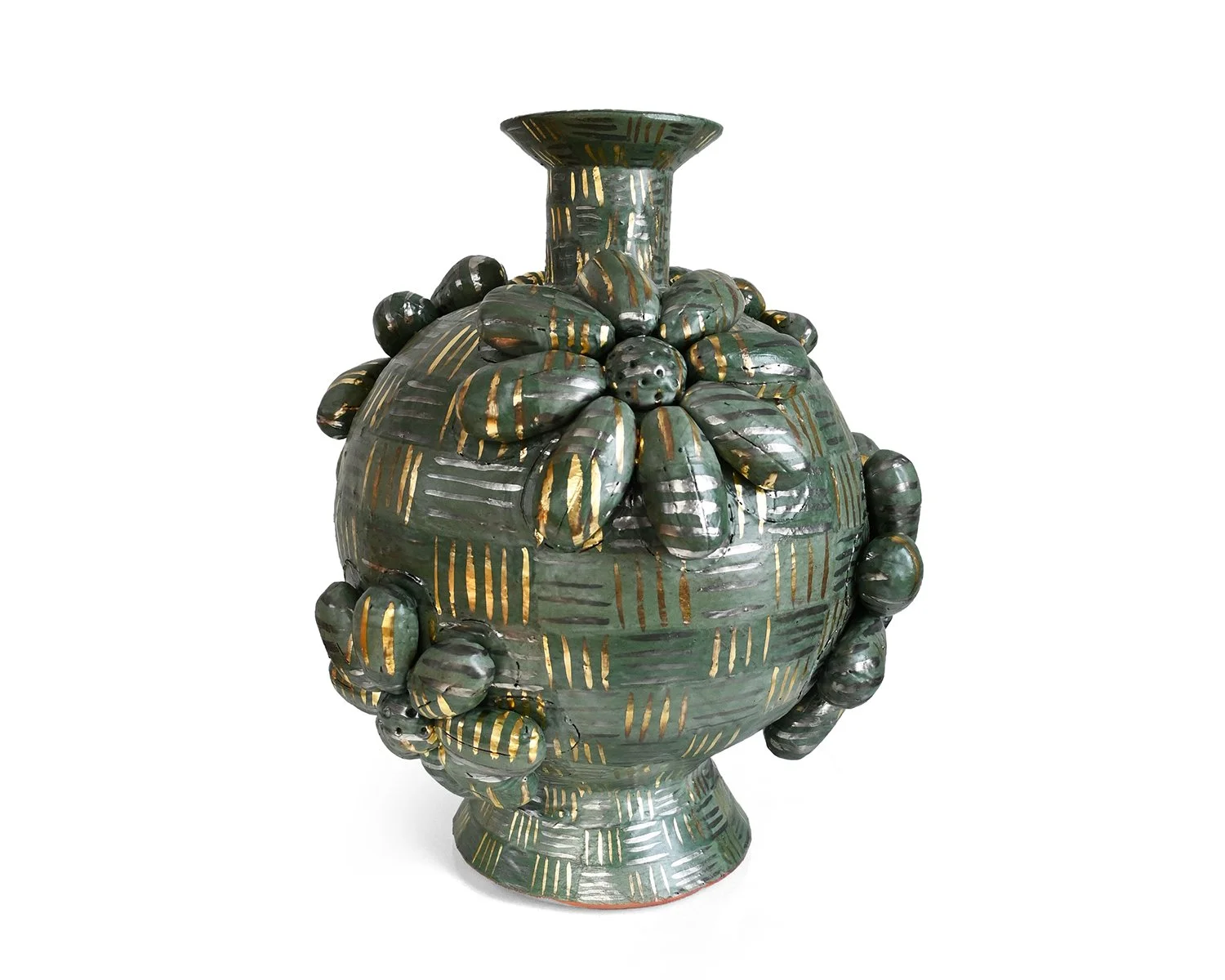  Money Pot, 2025, earthenware, slip, glaze, luster, 16” x 14” x 14”   $4500 - Available  