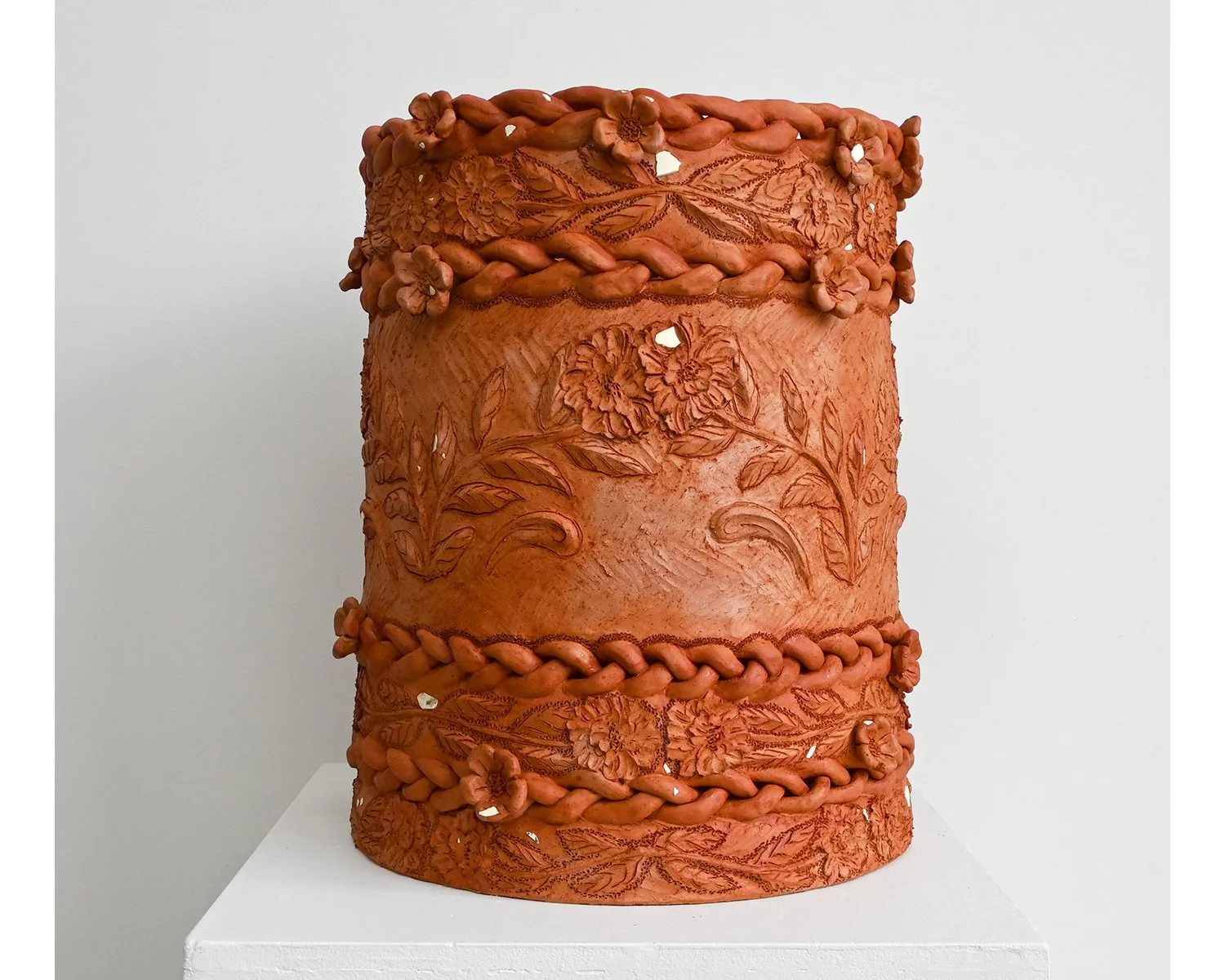  Terra Basket, 2024, earthenware, imitation porcelain shards, 21.5" x 19" x 19"    $7500 - Available   