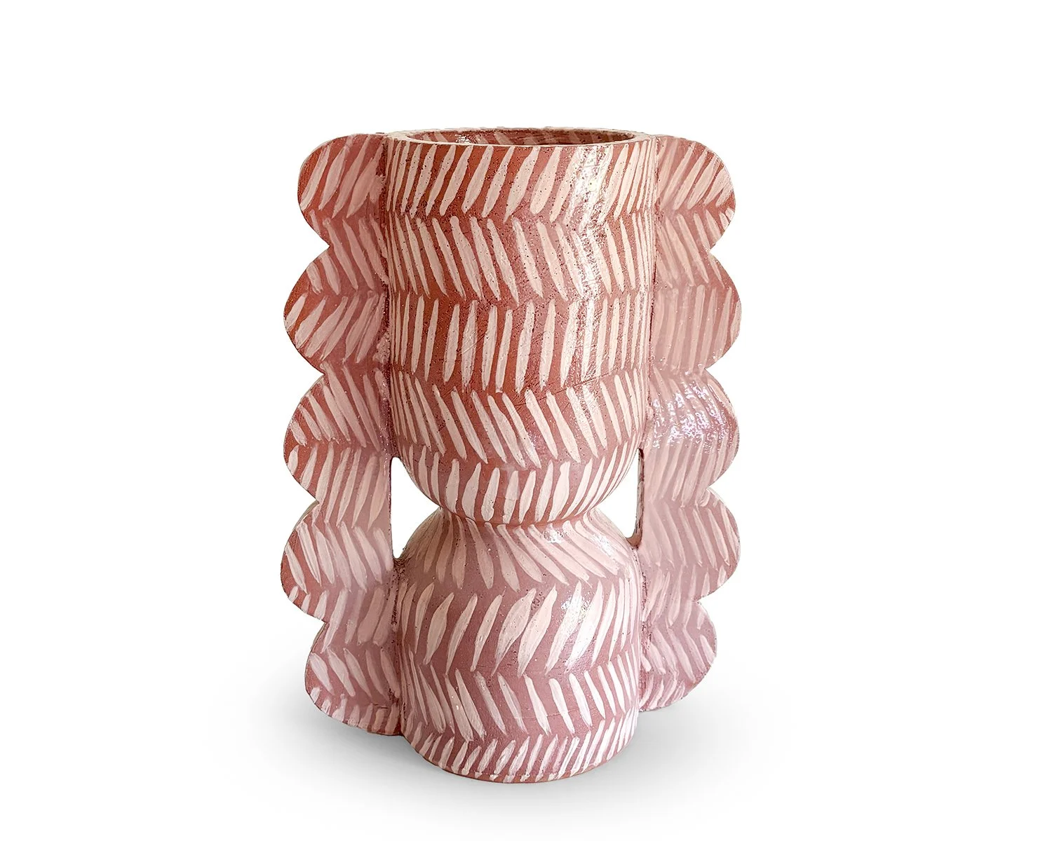 Pink Slab Vase, 15” x 11” x 6.5”, earthenware, slip, glaze $1800 - Available