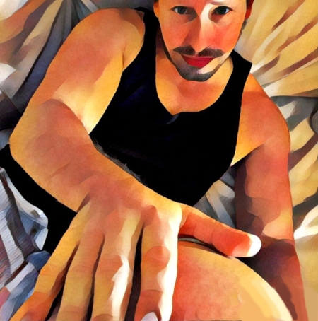 Hands on Dad (not a painting of Freddie Mercury).