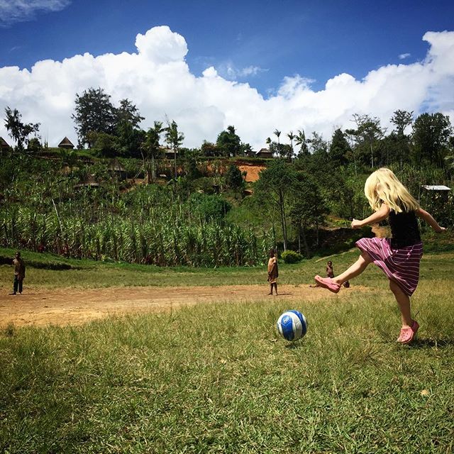 Kicking the ball around down at the field in our village! (That is until the girls decided they&rsquo;d rather be horses...) Sometimes it makes me sad when I think of how our kids won&rsquo;t get to be a part of traditional American sports teams. It 