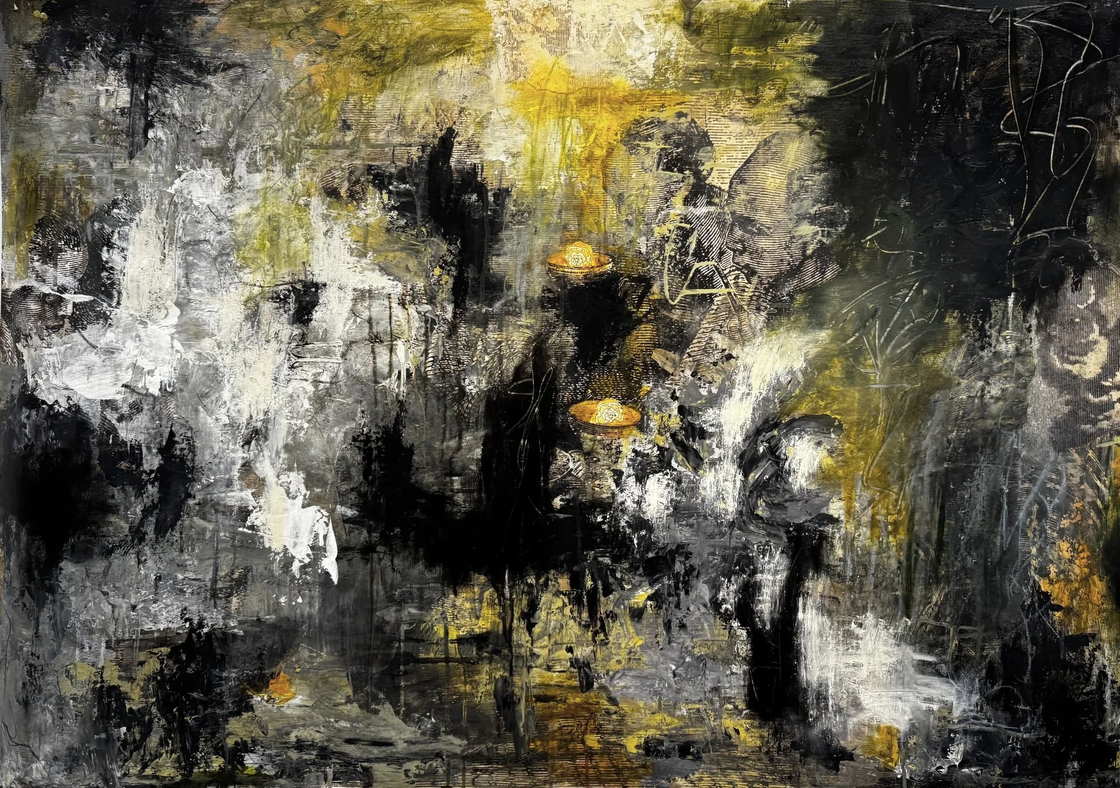 Two Offerings (For Good and Pretti), 2026
Mixed Media on Paper
34 x 45"
