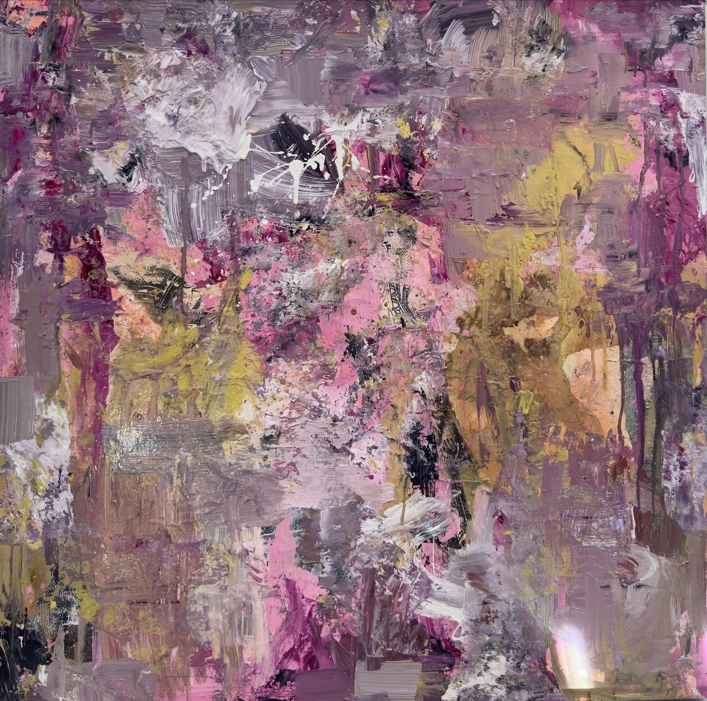 Yesterday&rsquo;s abstraction (36 x36&rdquo; on panel) moved to an unexpected place. Different colors and texture with a few bits of the underlying collage showing through. 

#sfbayareaartist #icbartists  @icb_art #abstractart #abstractpainting #cont