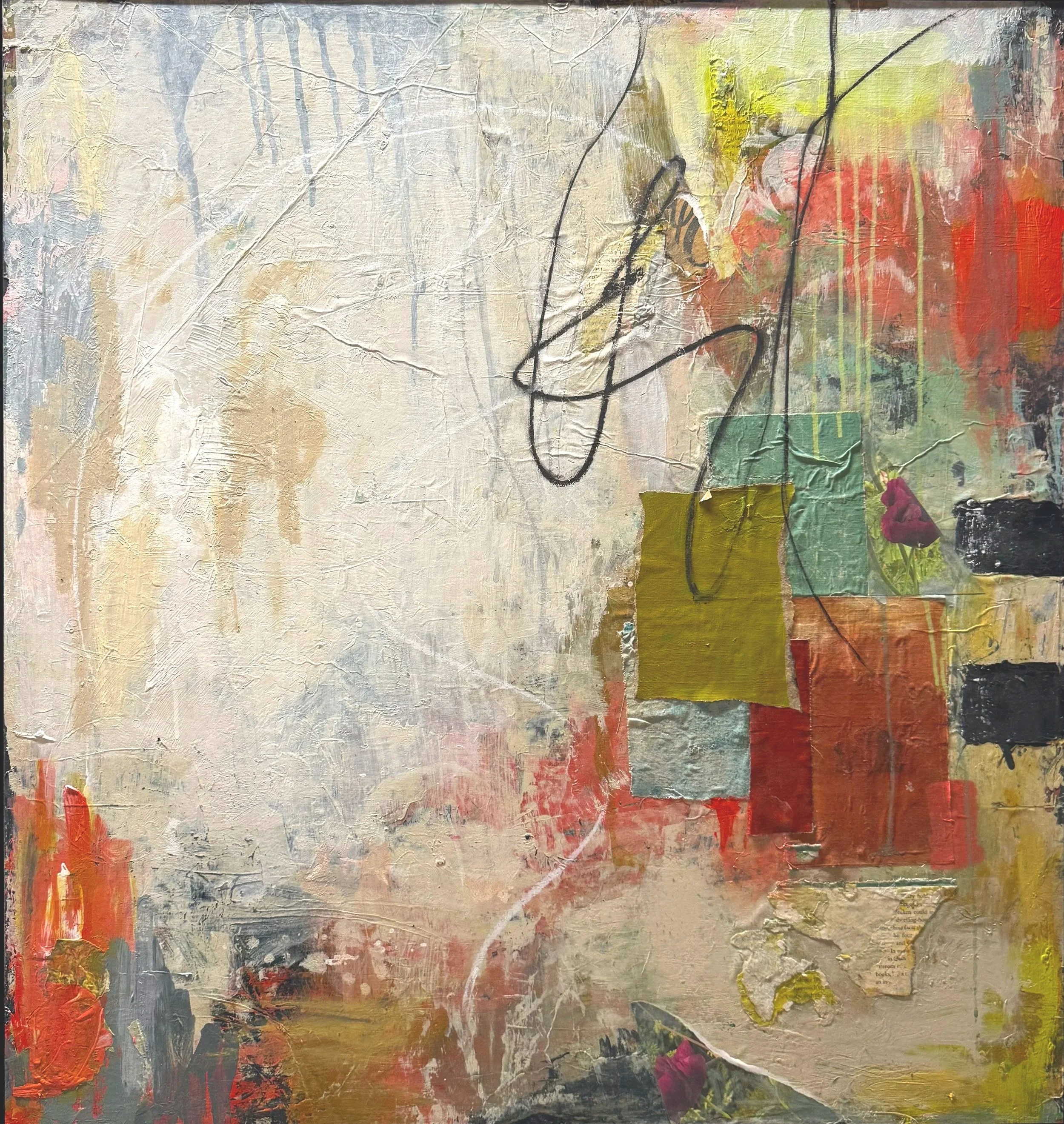 The Transition, 2025
34 x 36"
Acrylic, book covers and photographs on paper